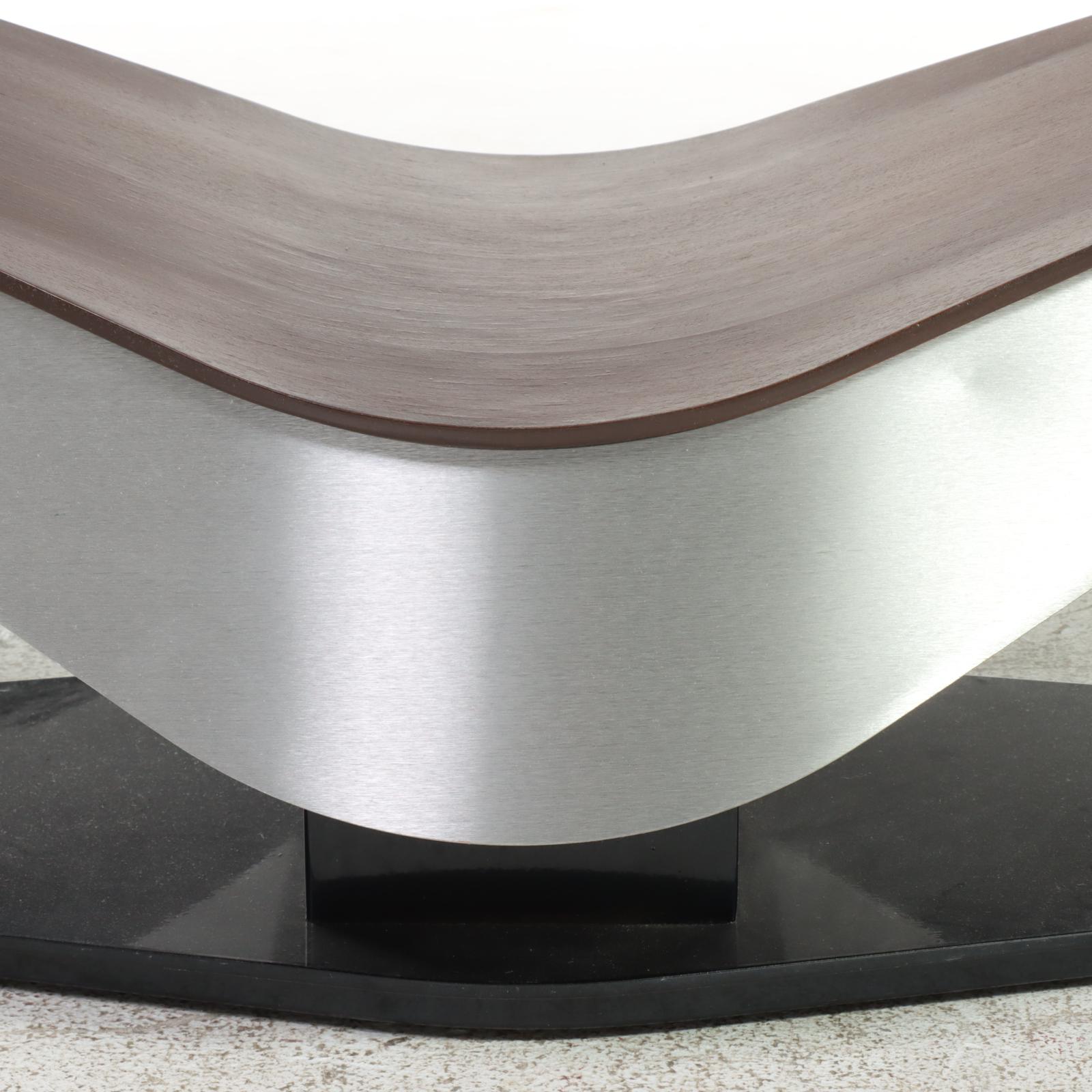 Elite Modern "Victor" Walnut Veneer, Steel and Glass Top Coffee Table