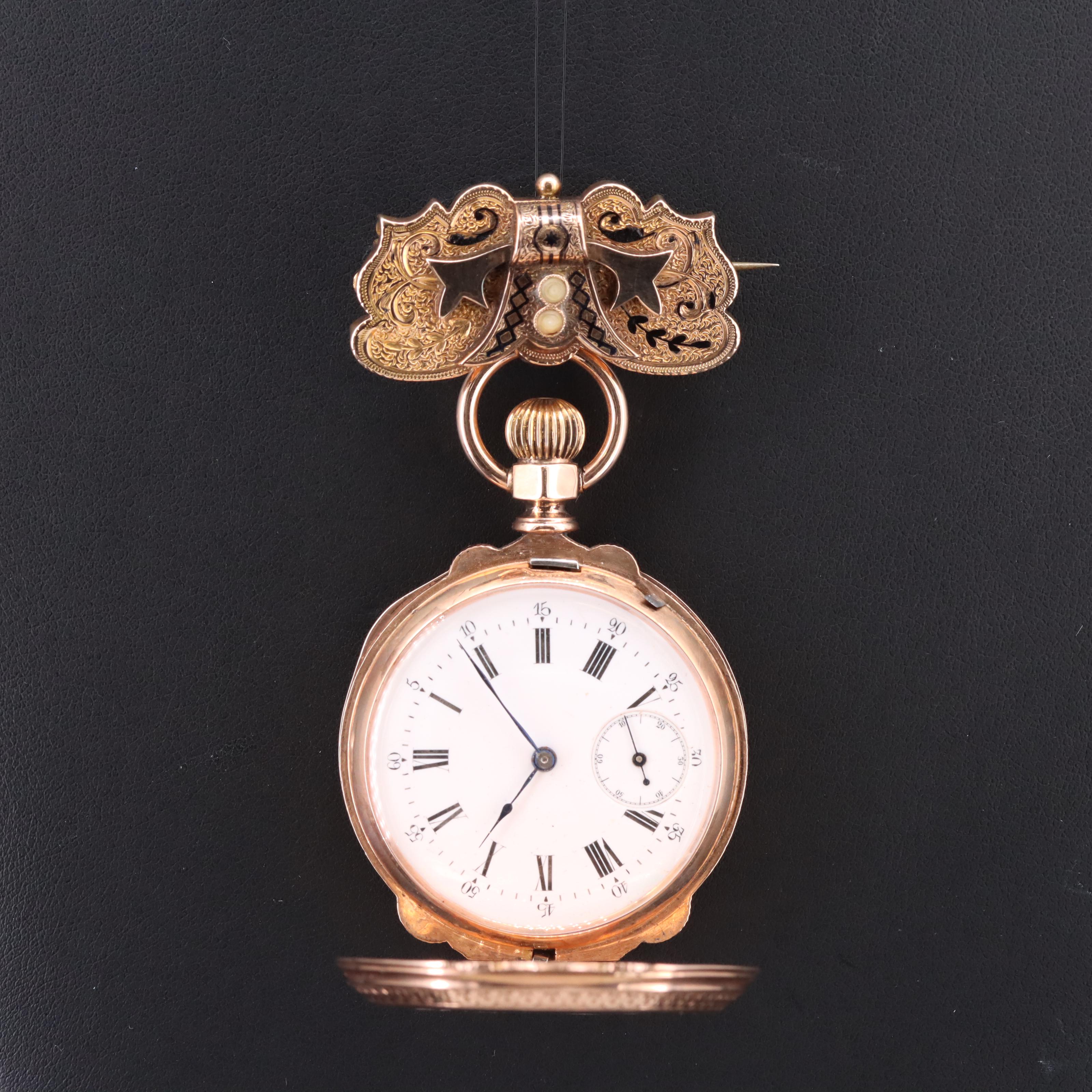 14K Rose Gold True Box Hinge Pocket Watch with Gold-Filled Watch Pin