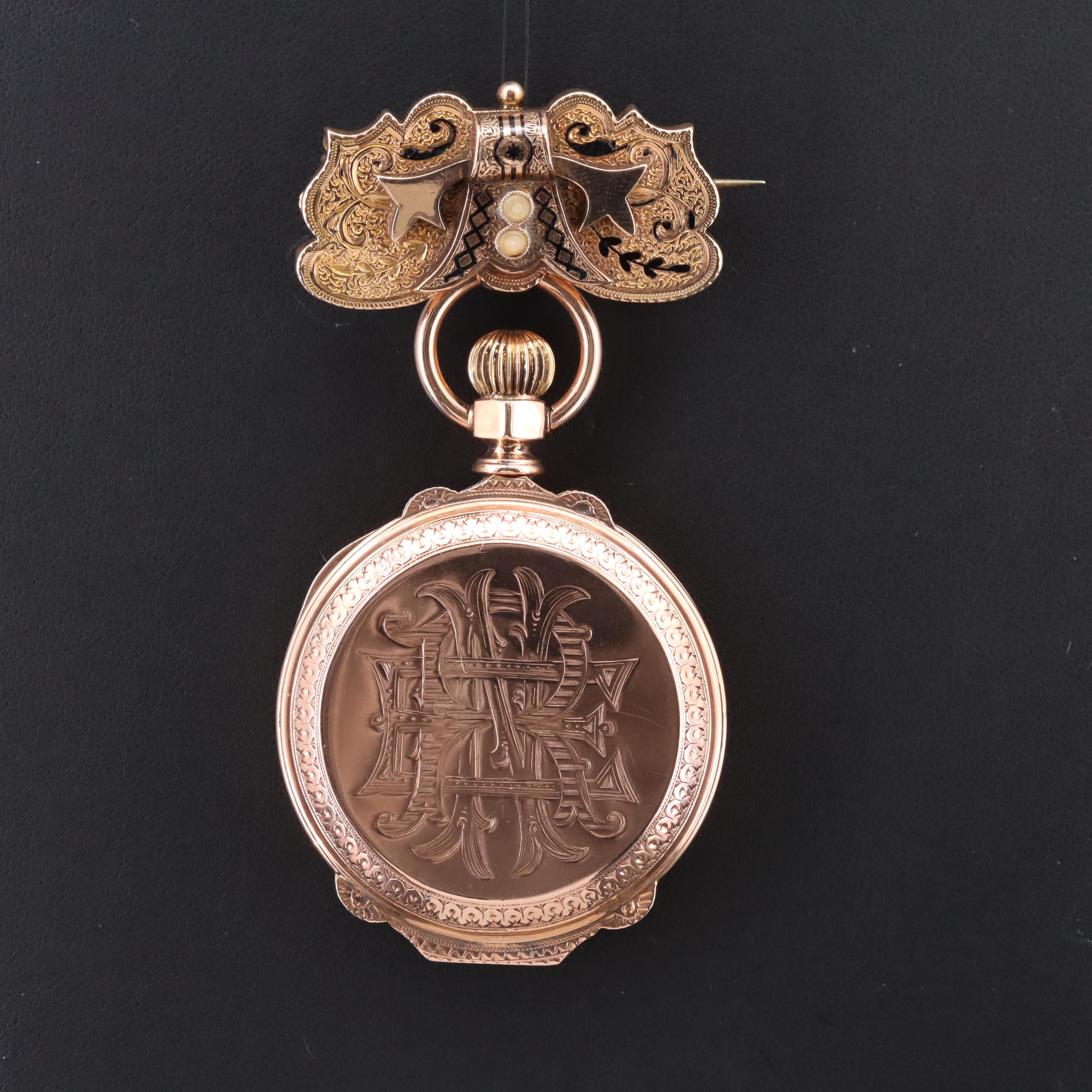 14K Rose Gold True Box Hinge Pocket Watch with Gold-Filled Watch Pin