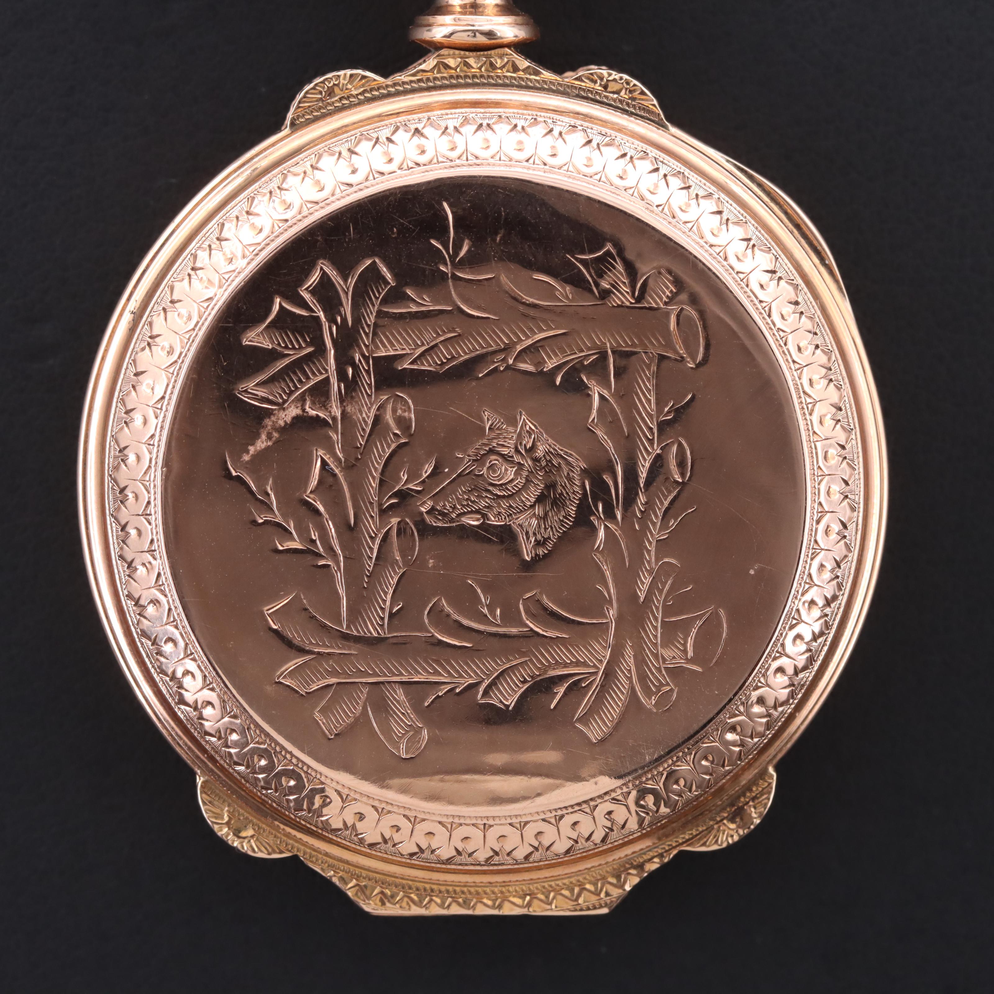 14K Rose Gold True Box Hinge Pocket Watch with Gold-Filled Watch Pin