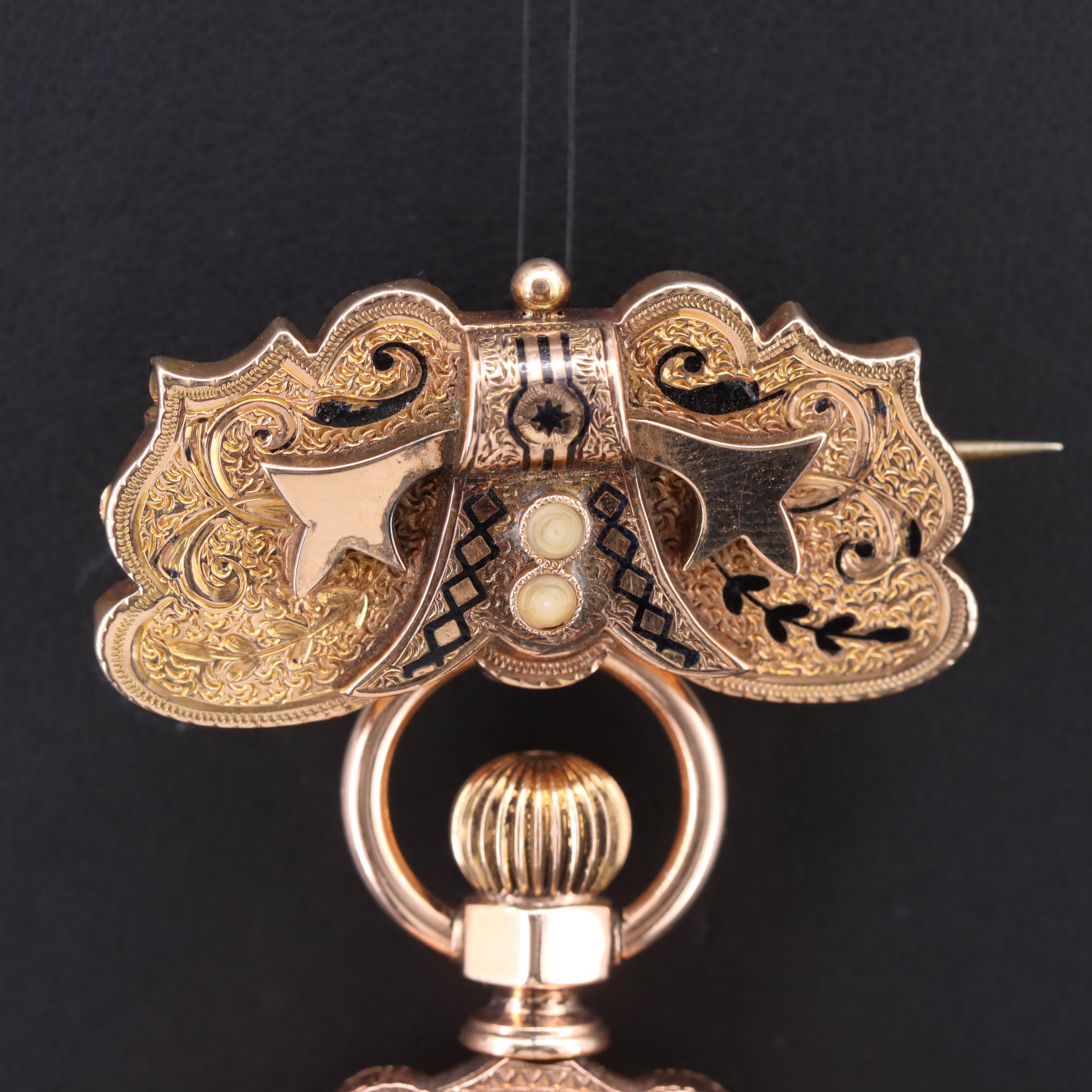 14K Rose Gold True Box Hinge Pocket Watch with Gold-Filled Watch Pin