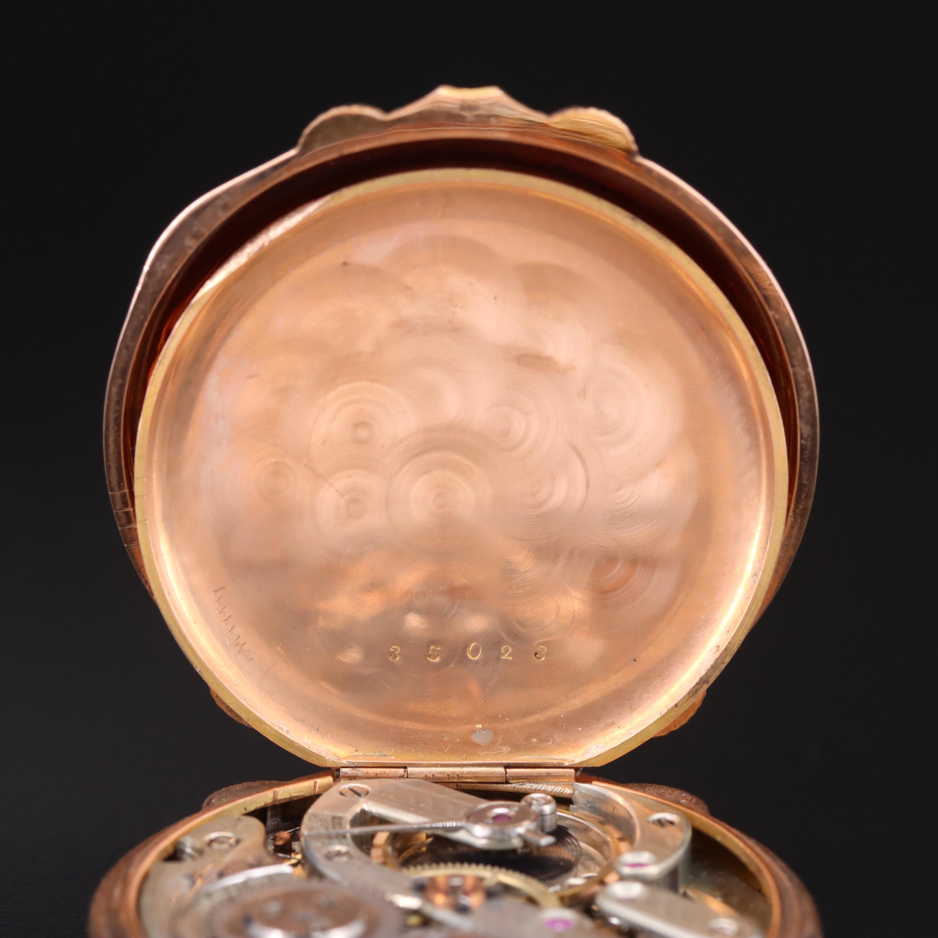 14K Rose Gold True Box Hinge Pocket Watch with Gold-Filled Watch Pin