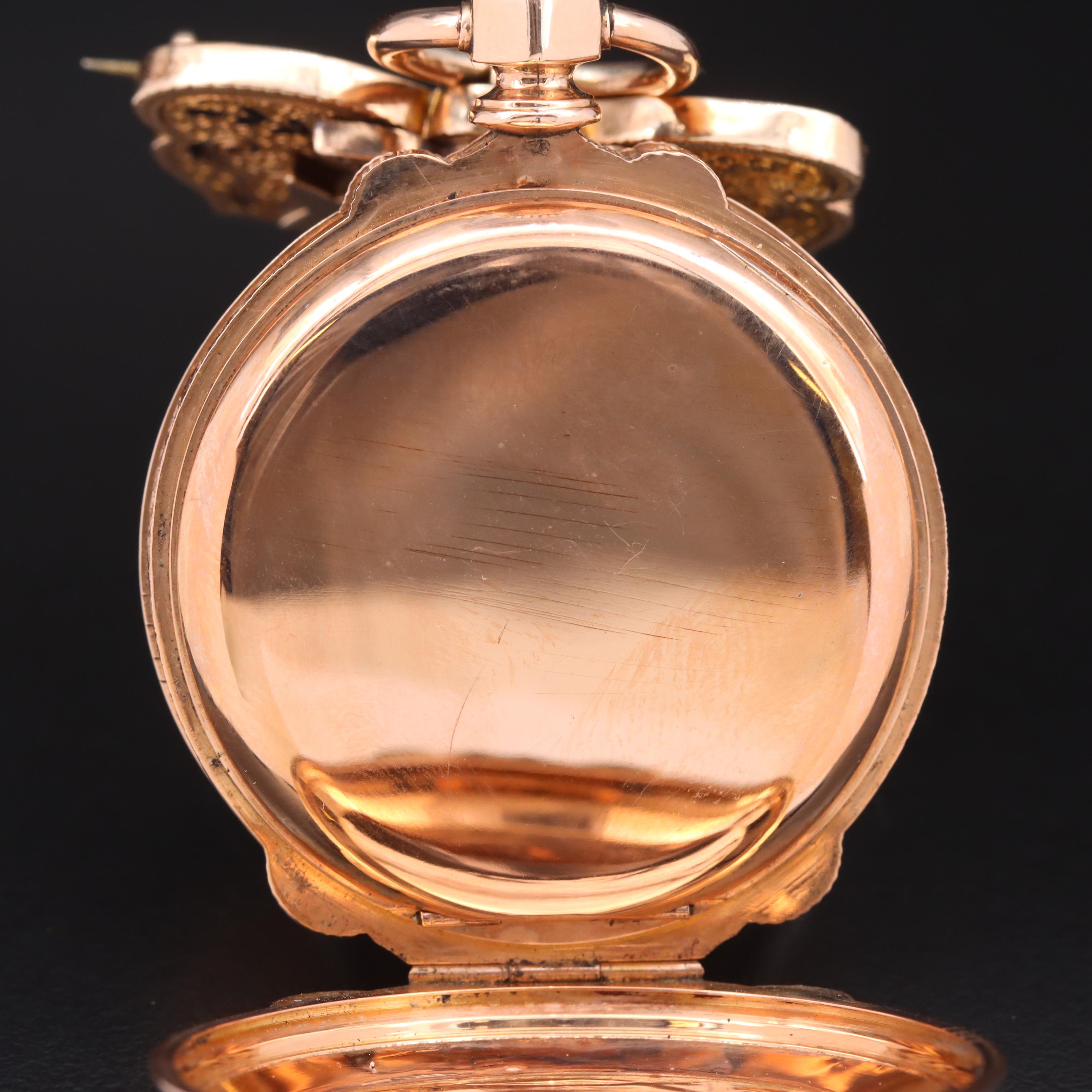 14K Rose Gold True Box Hinge Pocket Watch with Gold-Filled Watch Pin