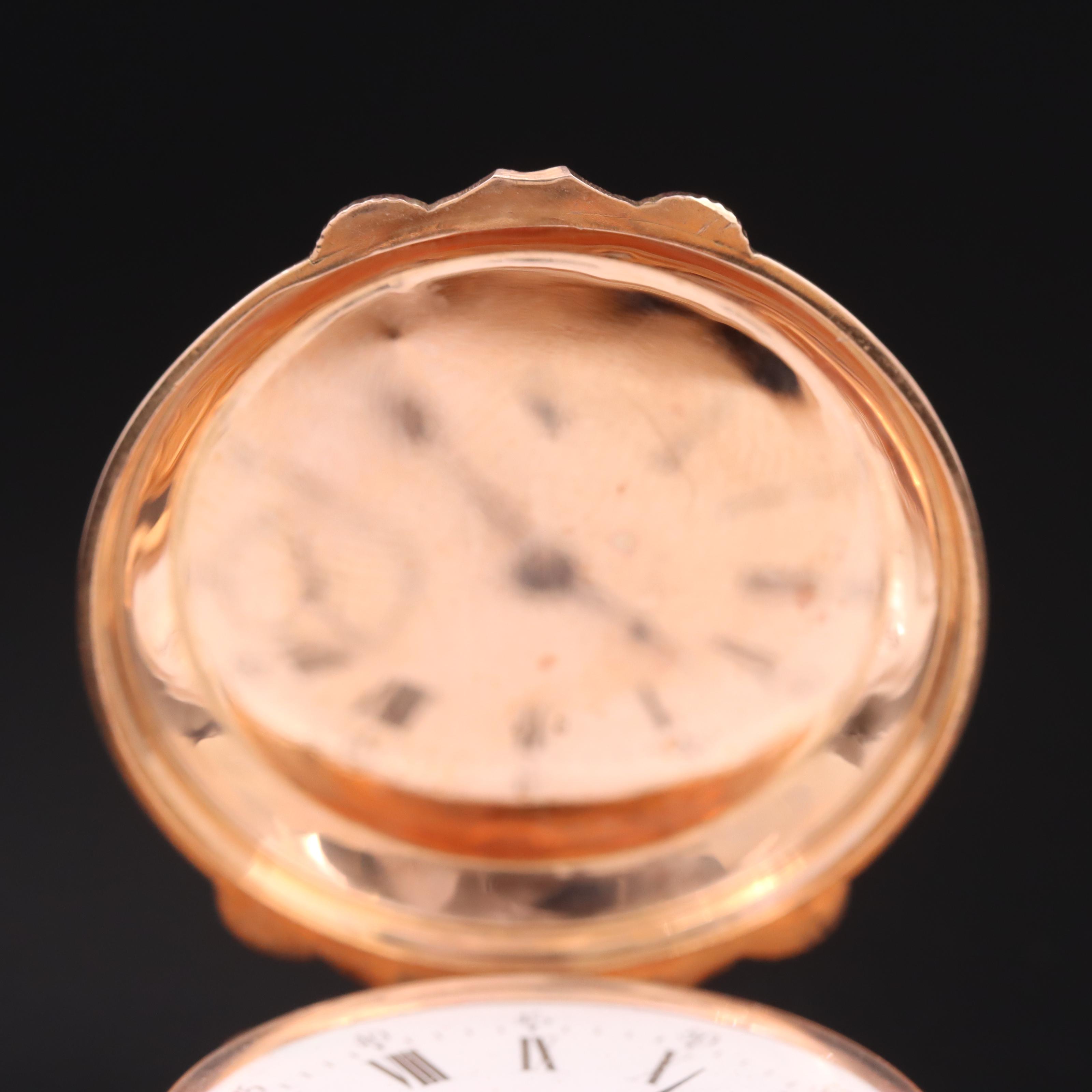 14K Rose Gold True Box Hinge Pocket Watch with Gold-Filled Watch Pin