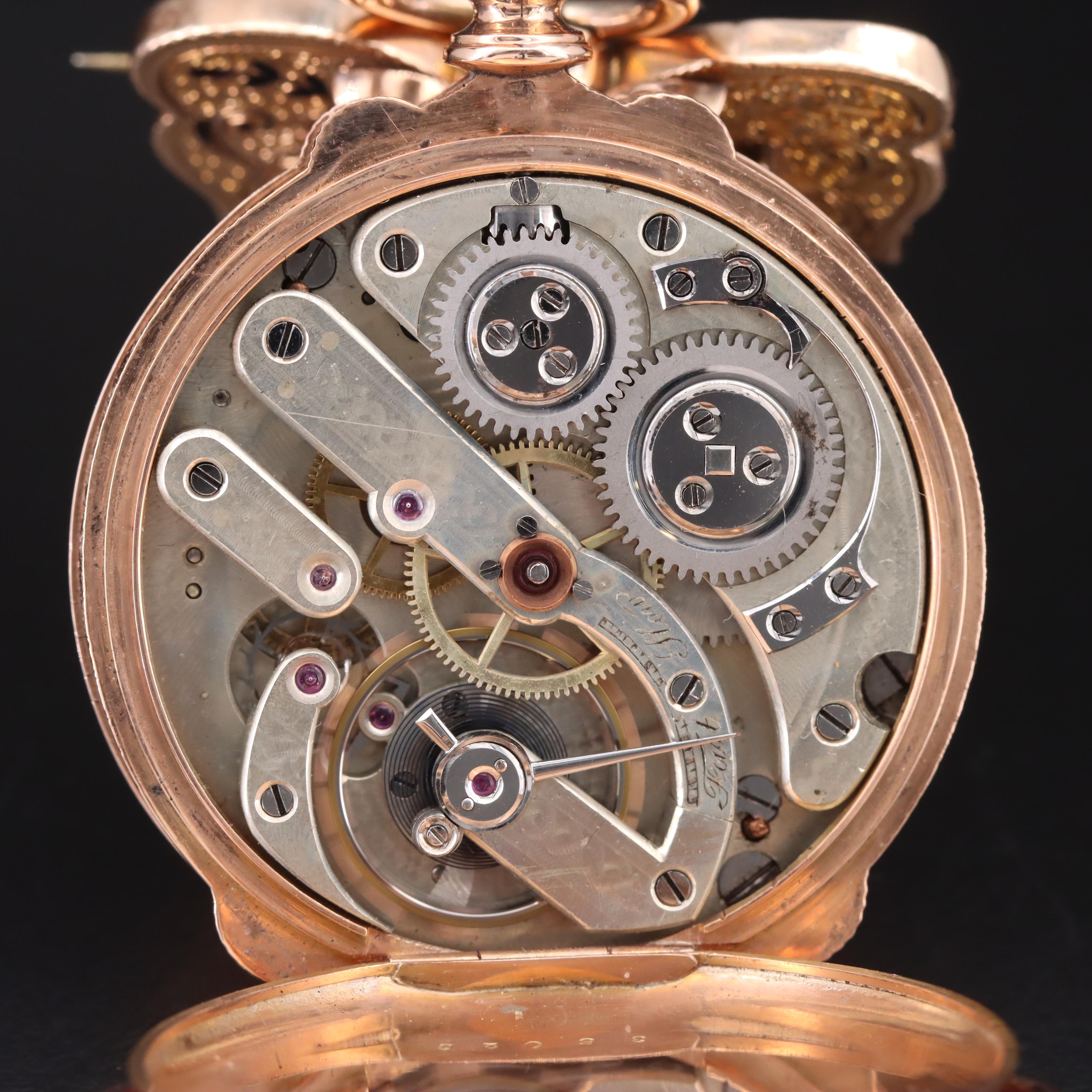 14K Rose Gold True Box Hinge Pocket Watch with Gold-Filled Watch Pin