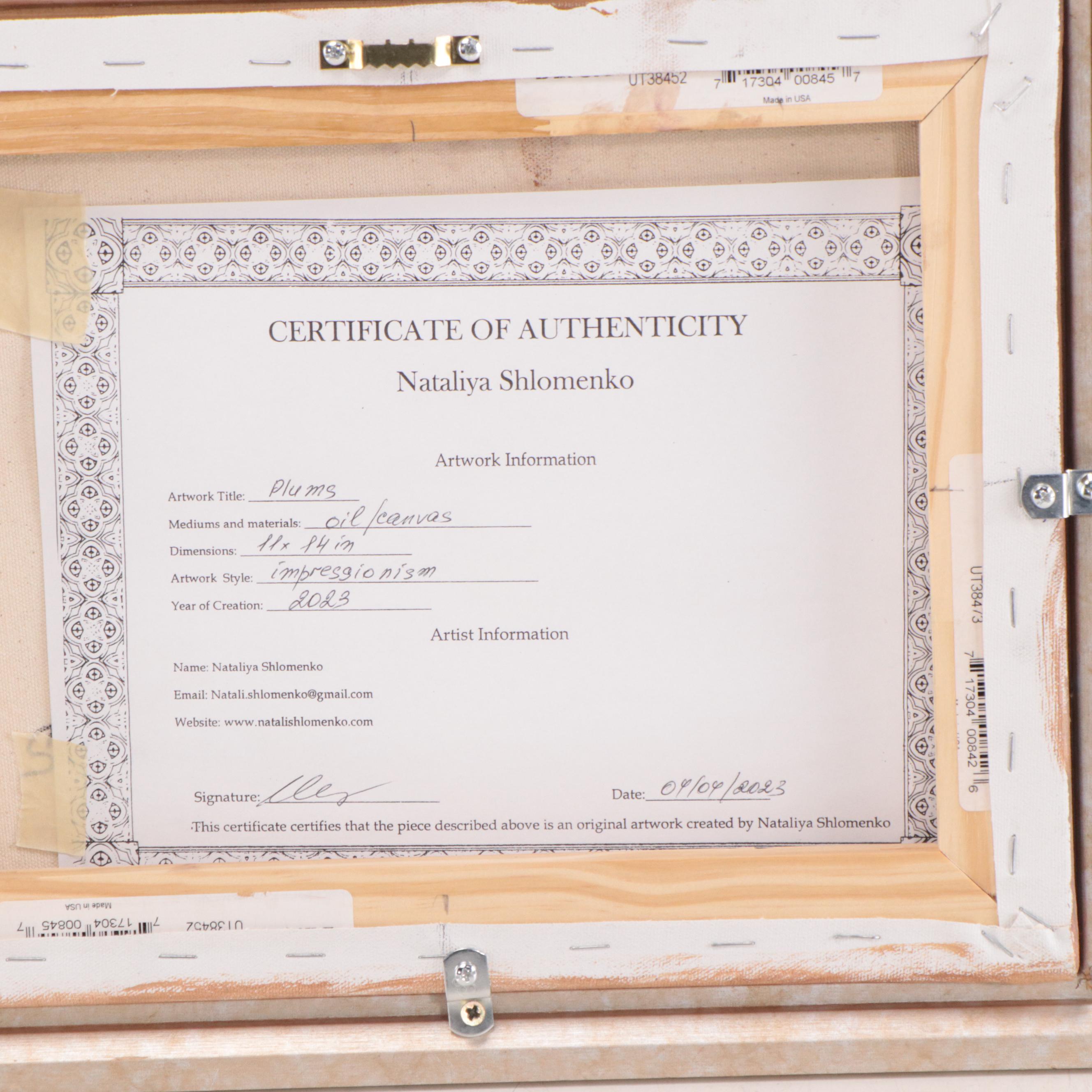 Nataliya Shlomenko Still Life Oil Painting "Plums"