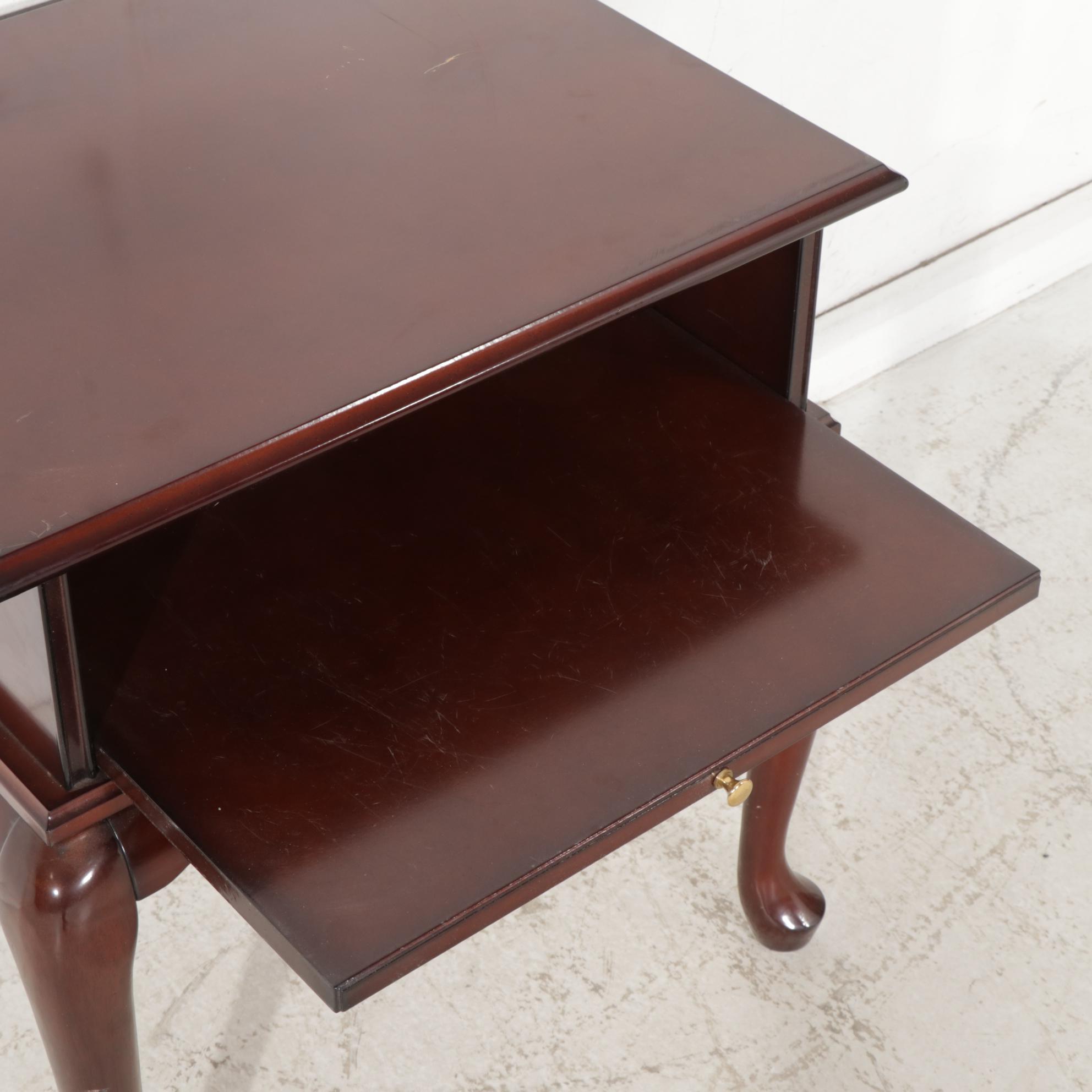The Bombay Co. Queen Anne Style Cherry-Stained Side Table with Wall Mirror
