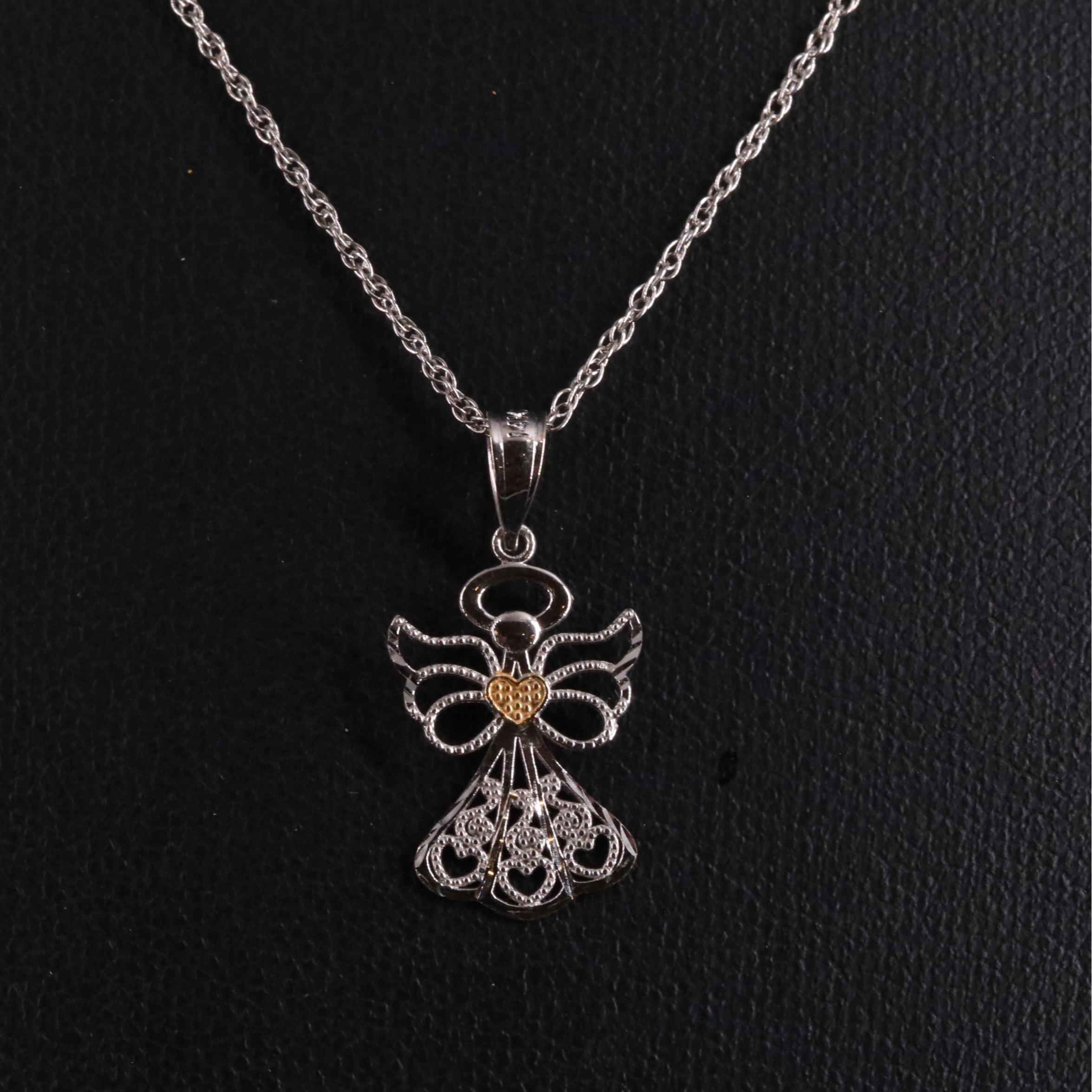 14K White Gold Angel Pendant Necklace