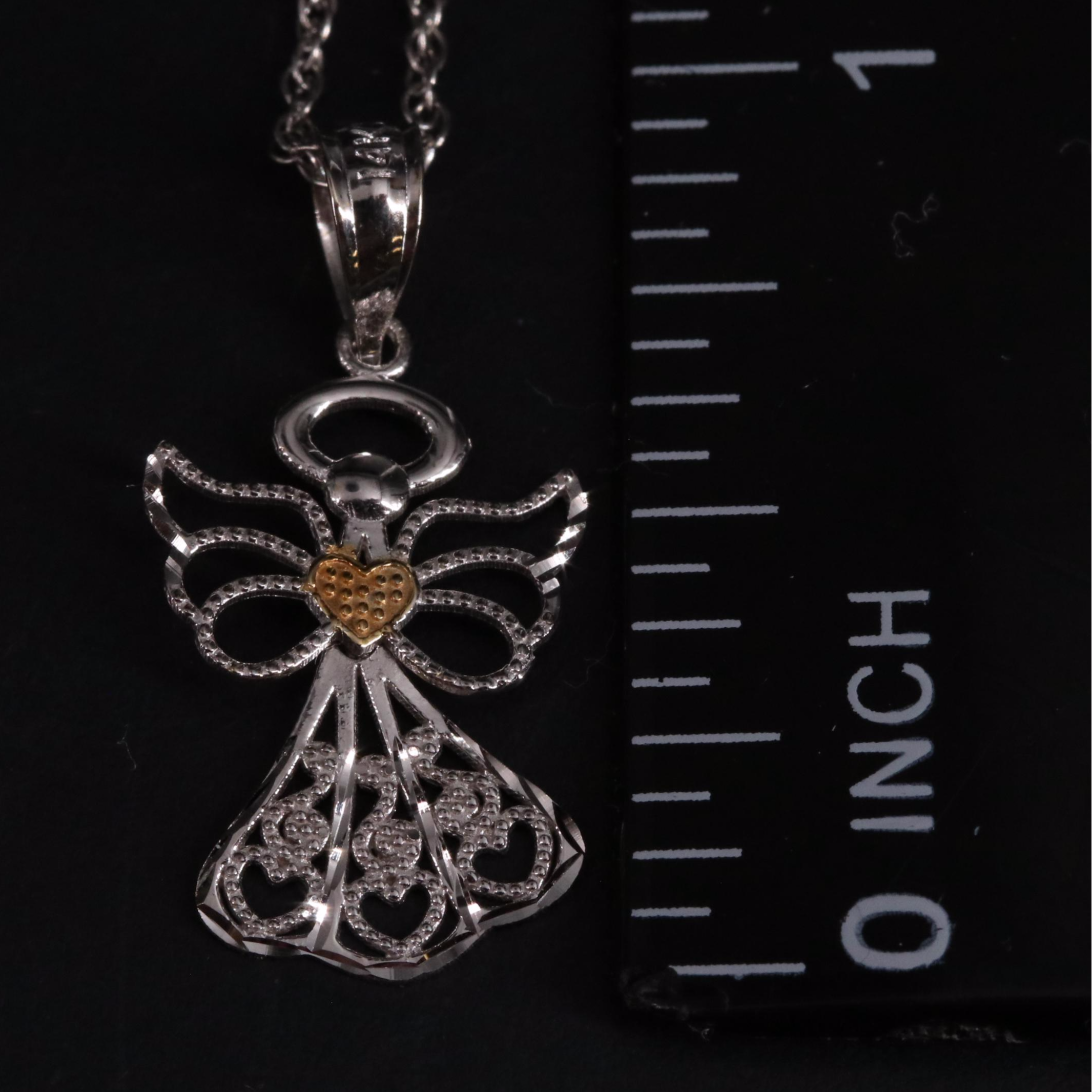 14K White Gold Angel Pendant Necklace