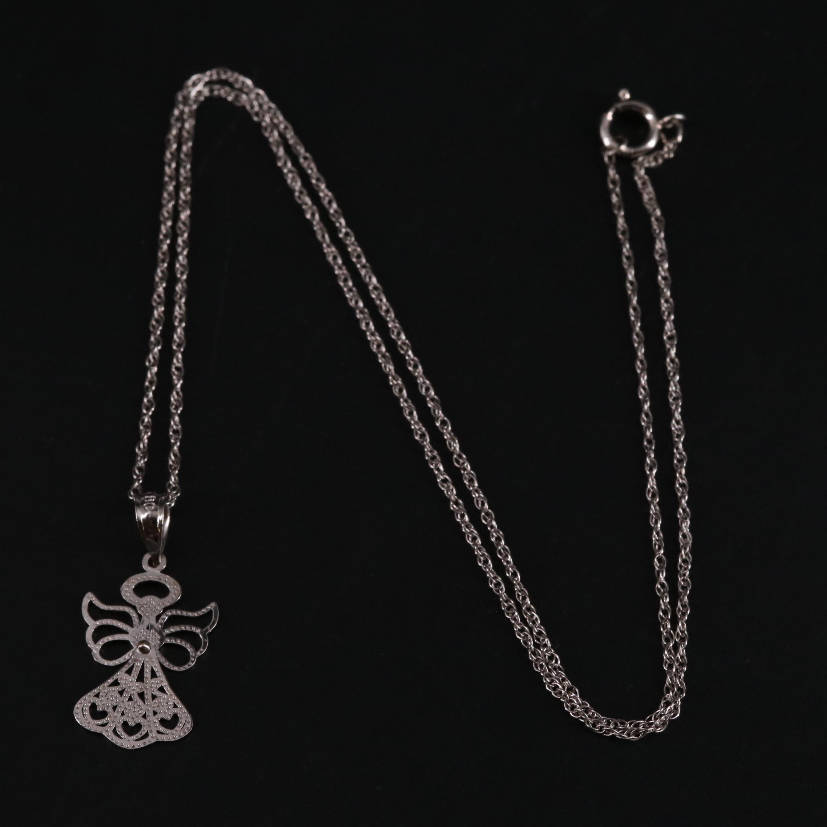 14K White Gold Angel Pendant Necklace