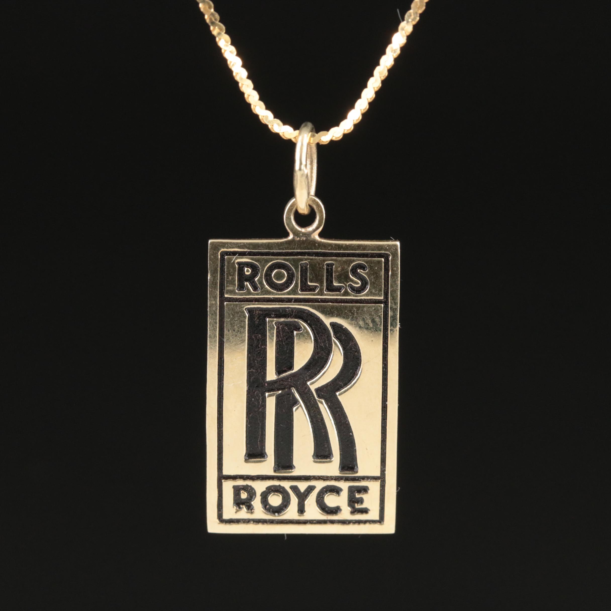14K Rolls Royce Logo Tag Pendant Necklace