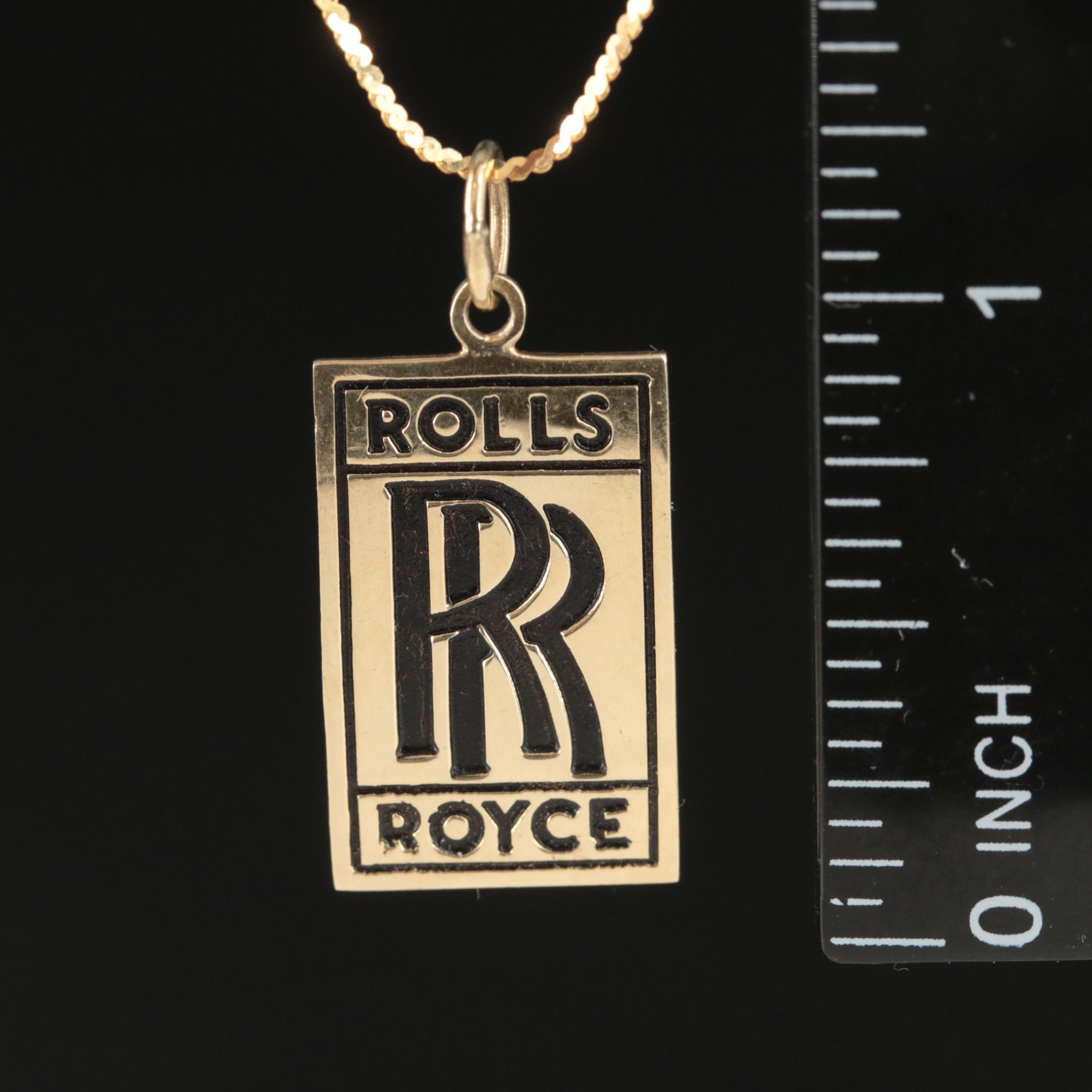 14K Rolls Royce Logo Tag Pendant Necklace