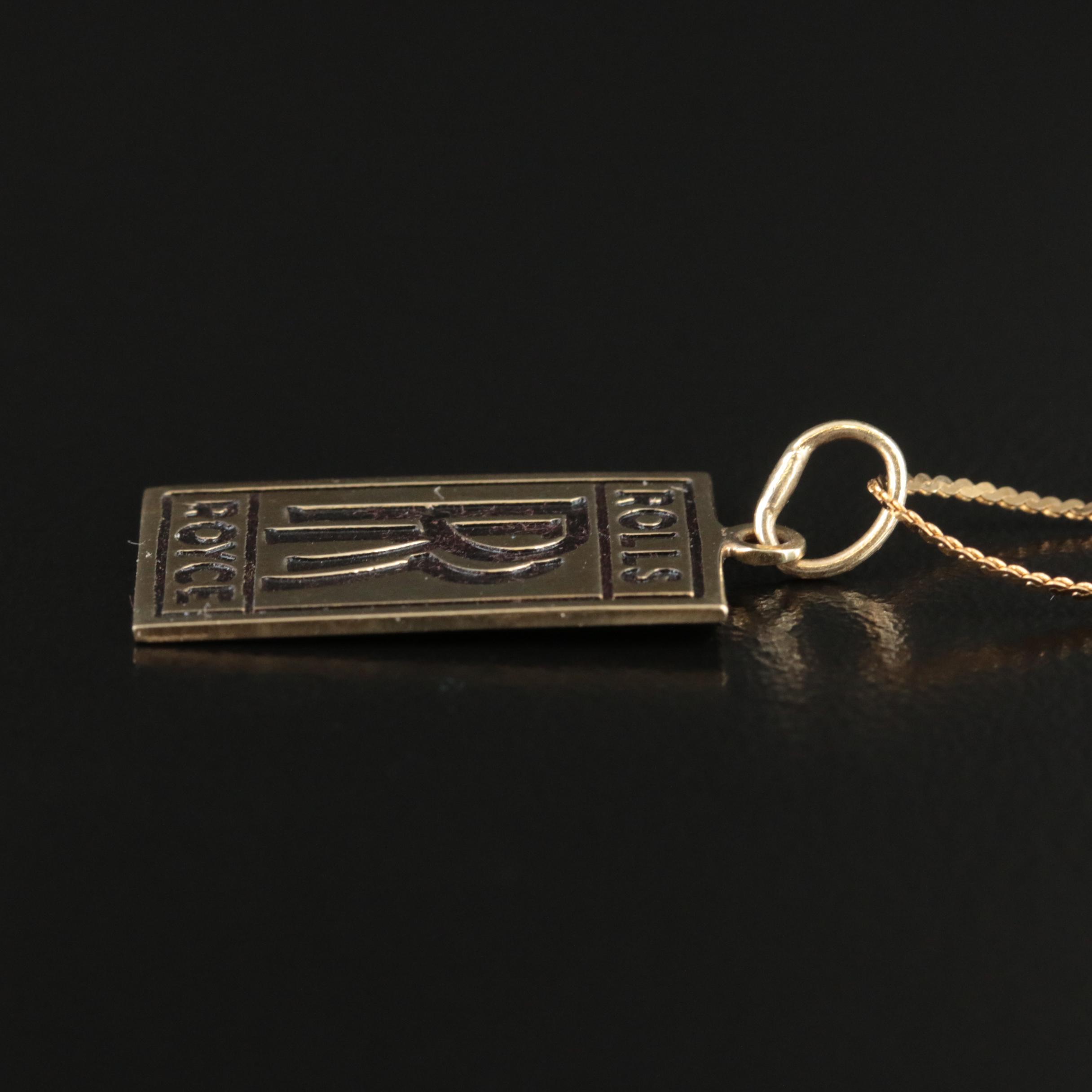 14K Rolls Royce Logo Tag Pendant Necklace