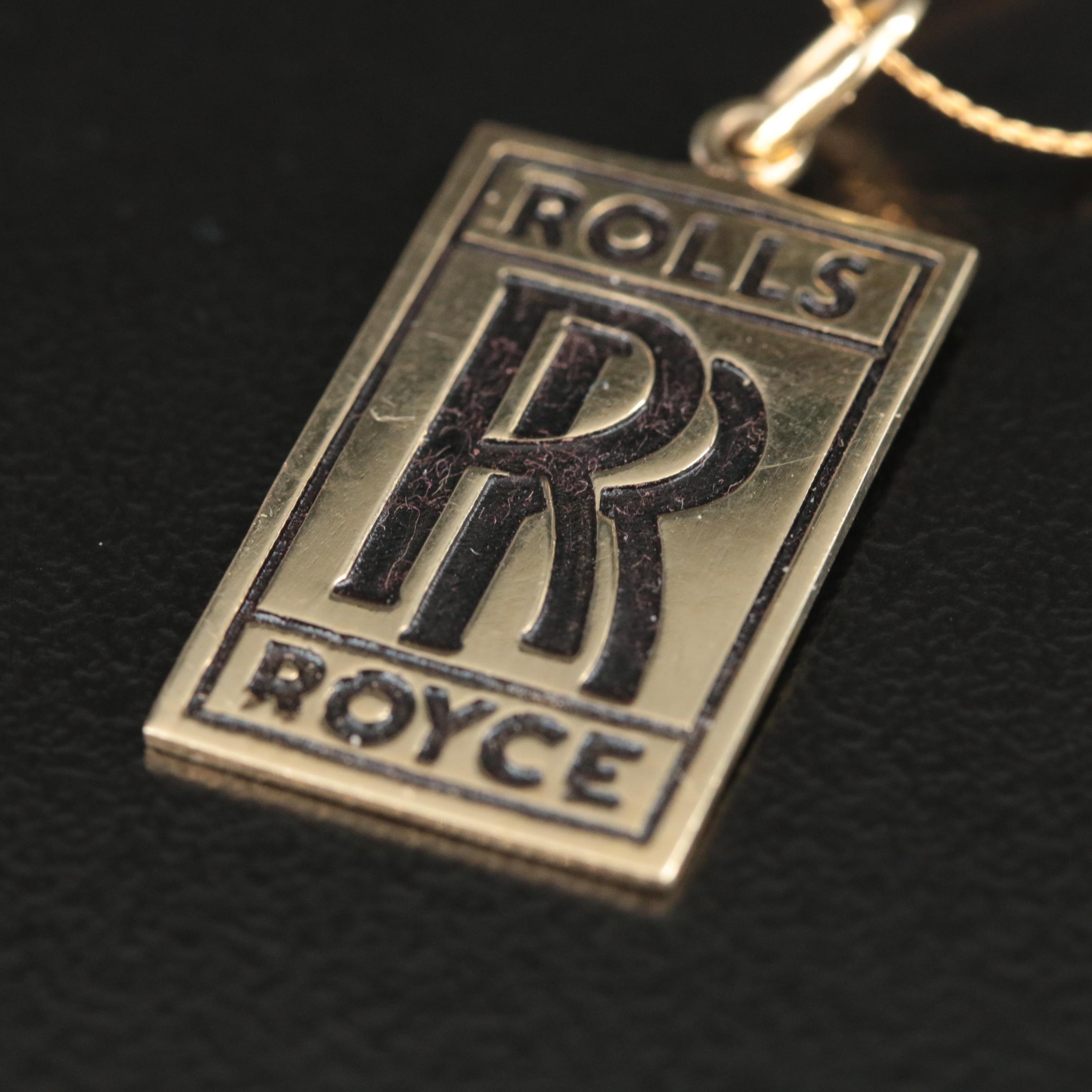 14K Rolls Royce Logo Tag Pendant Necklace