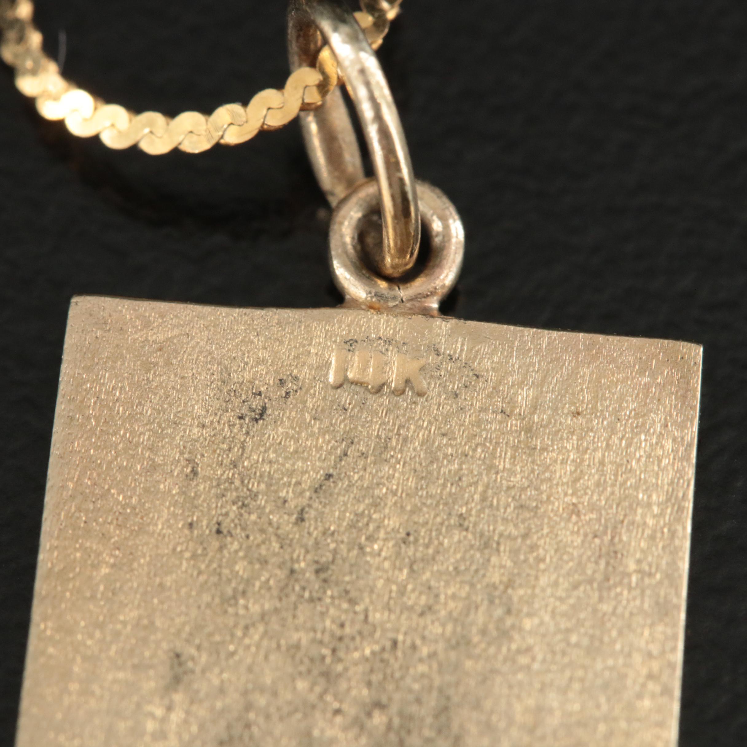 14K Rolls Royce Logo Tag Pendant Necklace