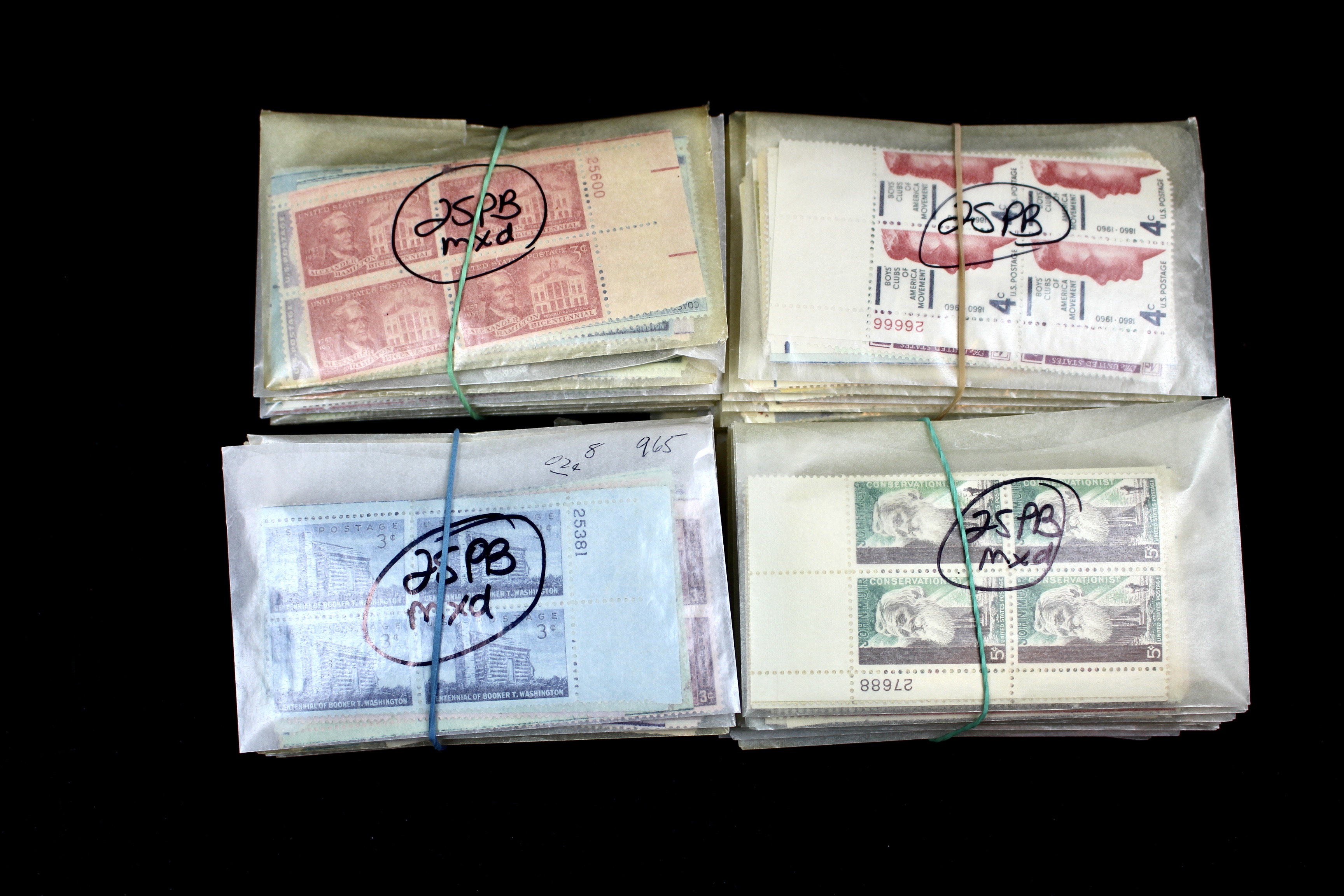 1,050 U.S. Postage Stamp Plate Blocks, 1940s to 1960s