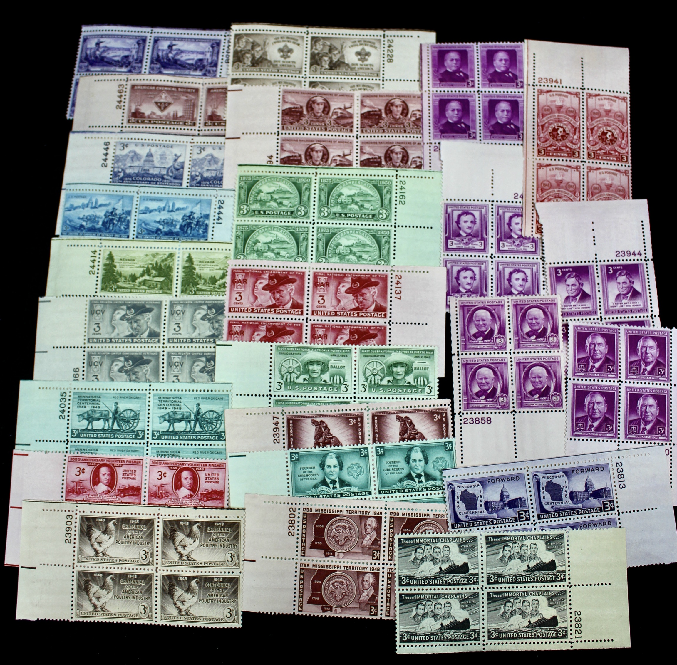 1,050 U.S. Postage Stamp Plate Blocks, 1940s to 1960s