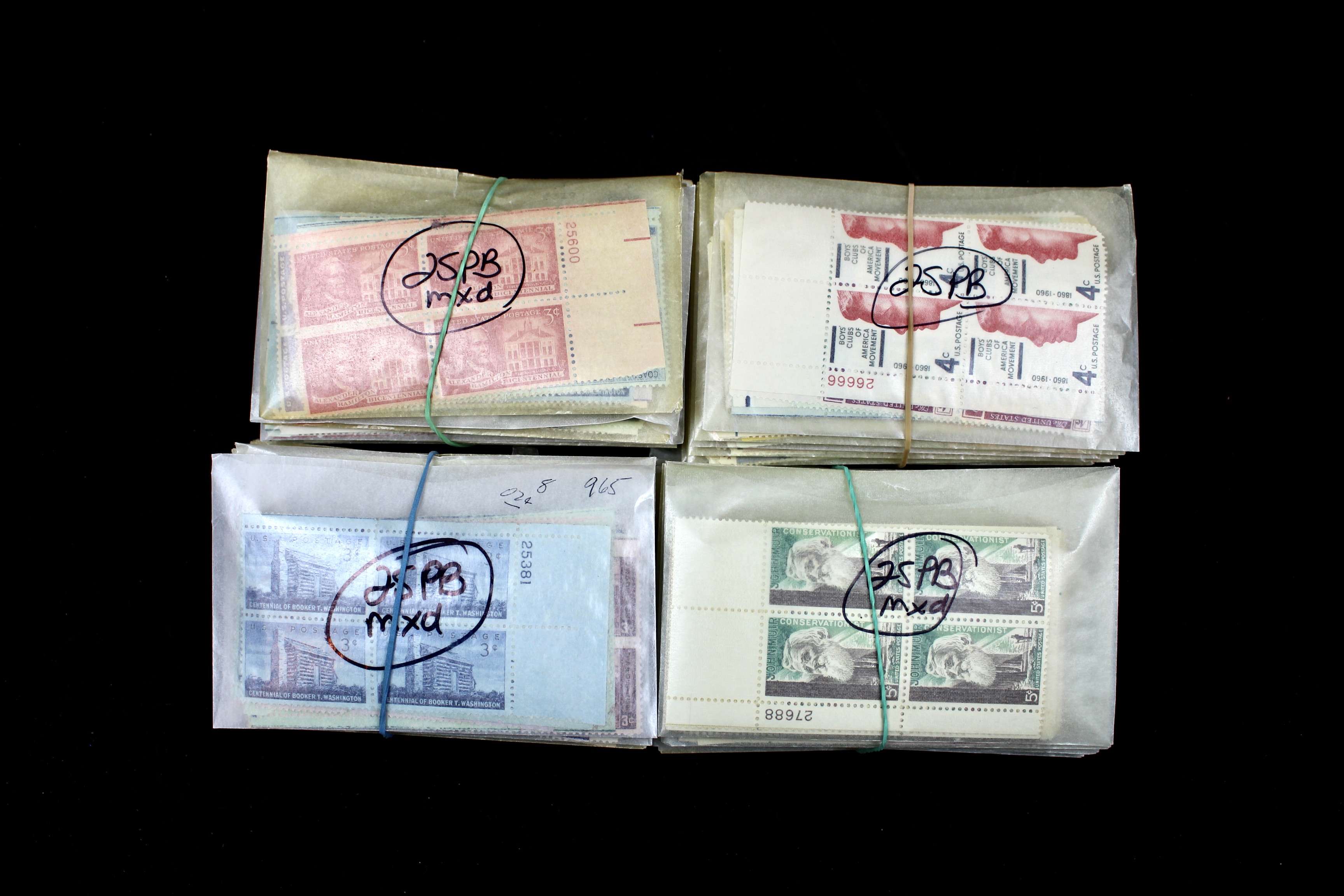 1,050 U.S. Postage Stamp Plate Blocks, 1940s to 1960s