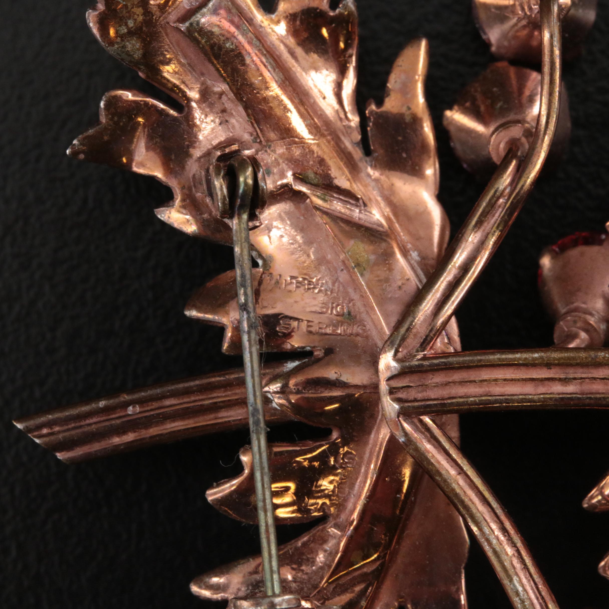 Floral Themed Brooches and Stick Pin Including Sterling