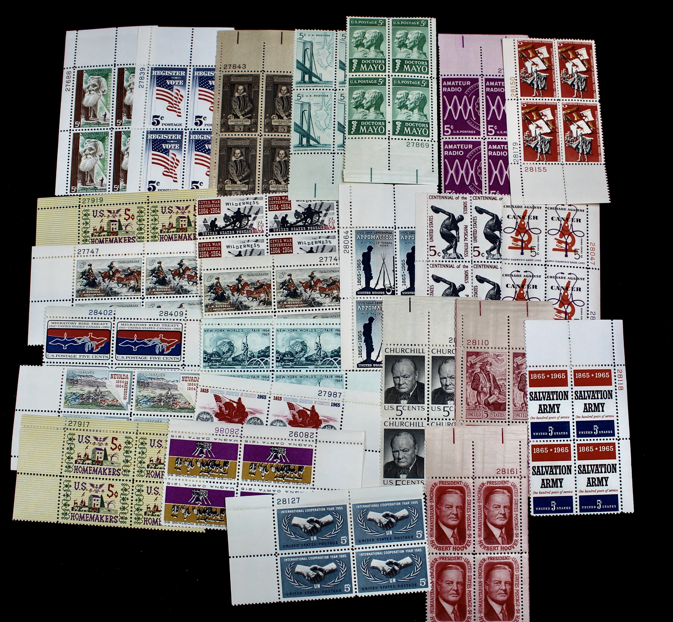 1,050 U.S. Postage Stamp Plate Blocks, 1940s to 1960s