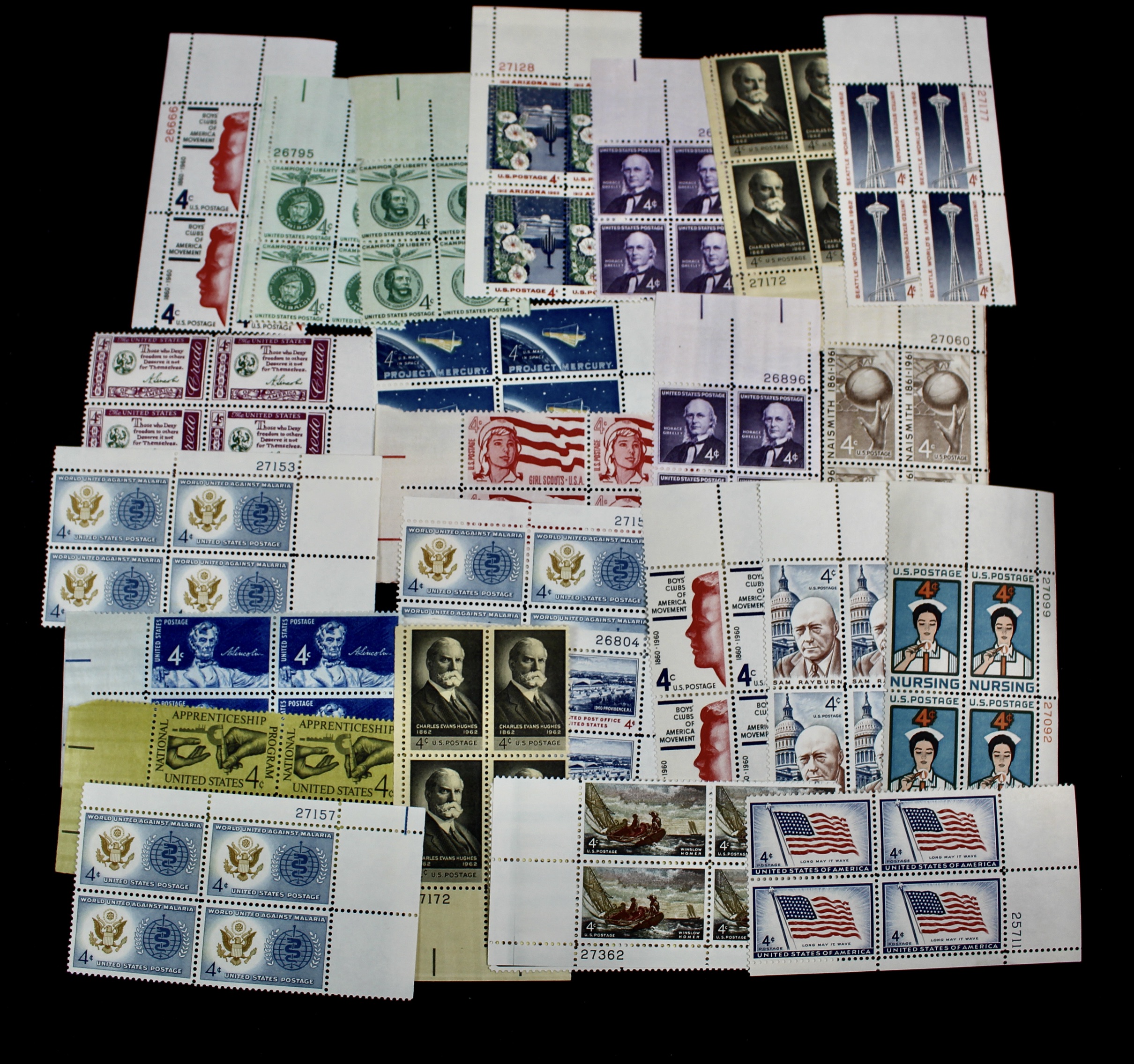 1,050 U.S. Postage Stamp Plate Blocks, 1940s to 1960s