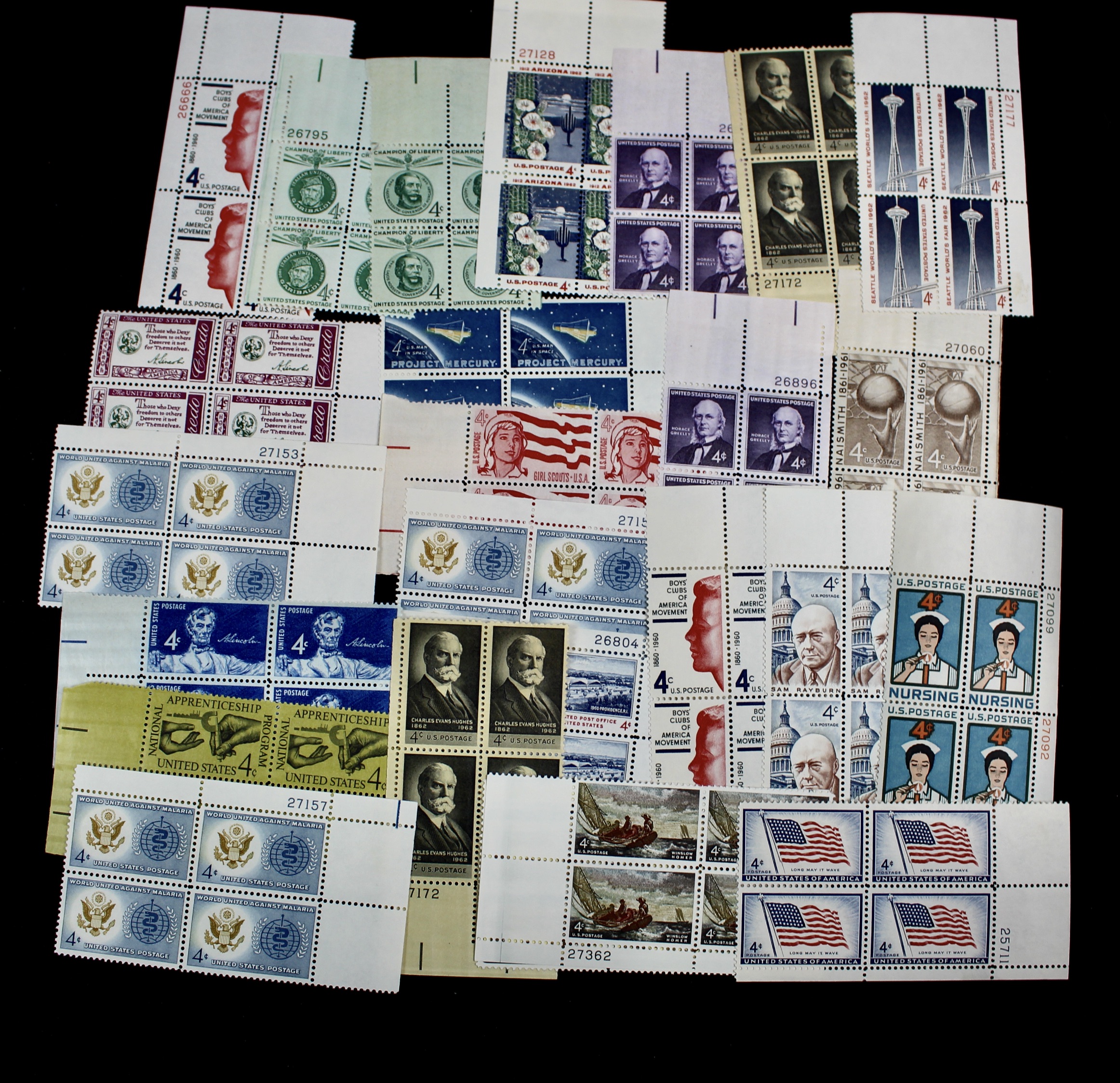 1,050 U.S. Postage Stamp Plate Blocks, 1940s to 1960s