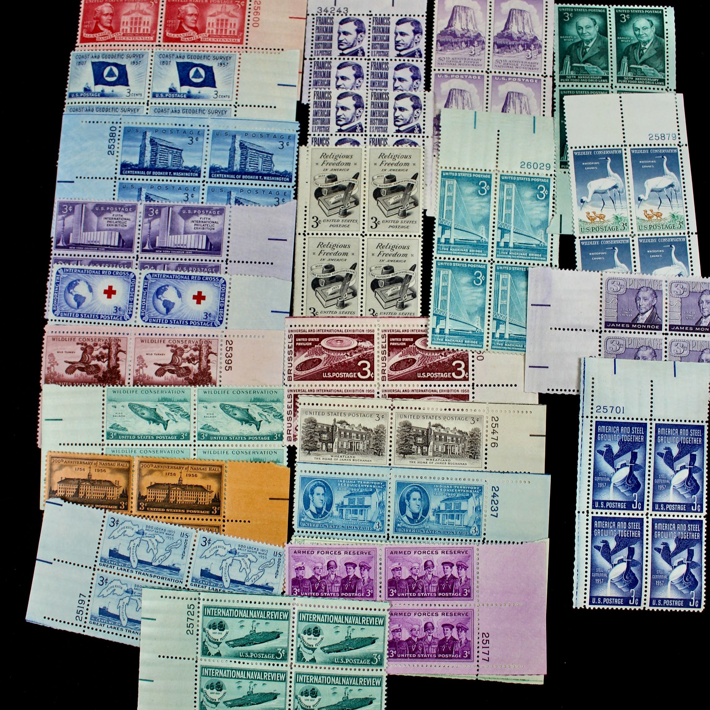1,050 U.S. Postage Stamp Plate Blocks, 1940s to 1960s