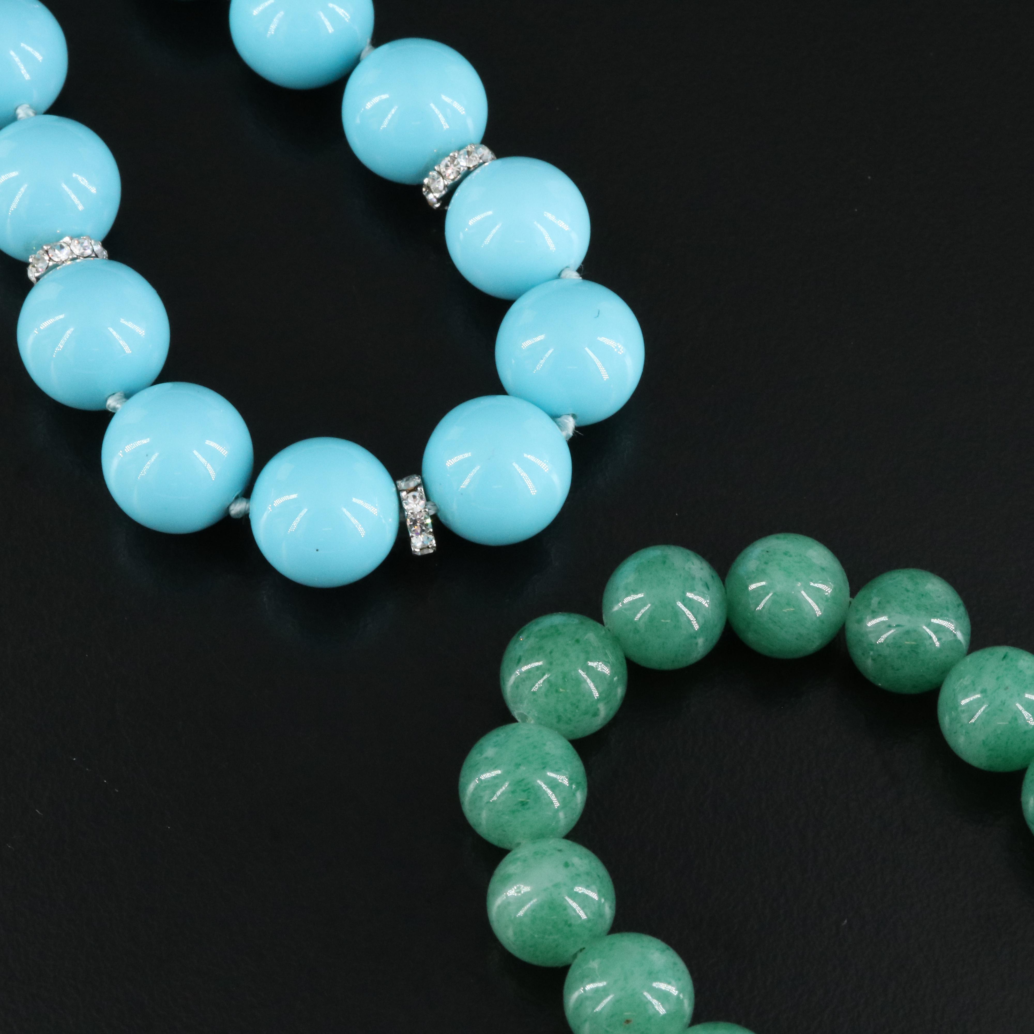 Sterling Silver Aventurine and Faux Turquoise with Cubic Zirconia Necklaces