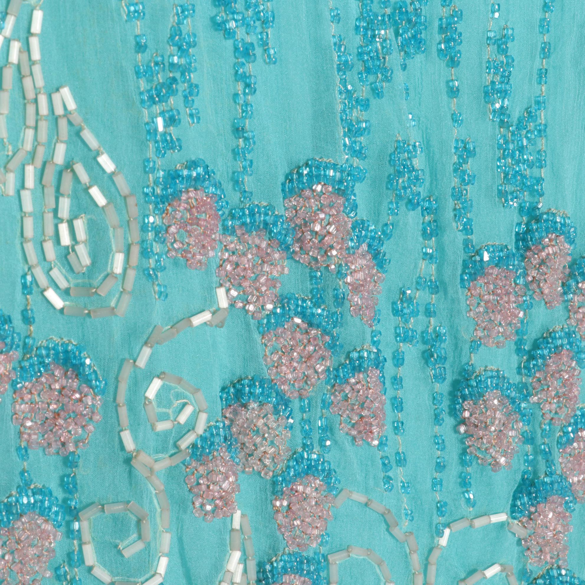 Dropped Waist Flapper Style Dress in Glass Bead Draped Silk Chiffon, circa 1920
