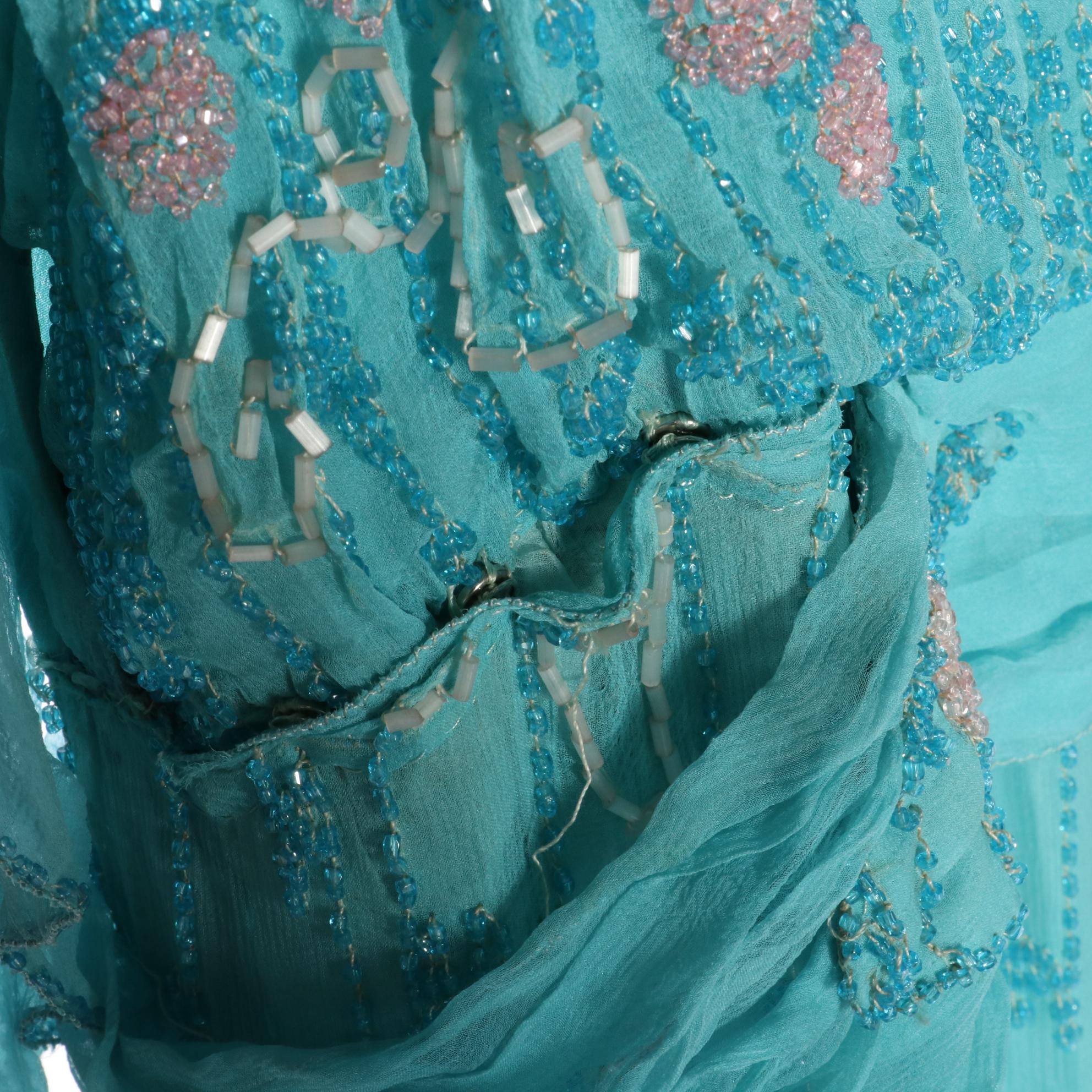 Dropped Waist Flapper Style Dress in Glass Bead Draped Silk Chiffon, circa 1920