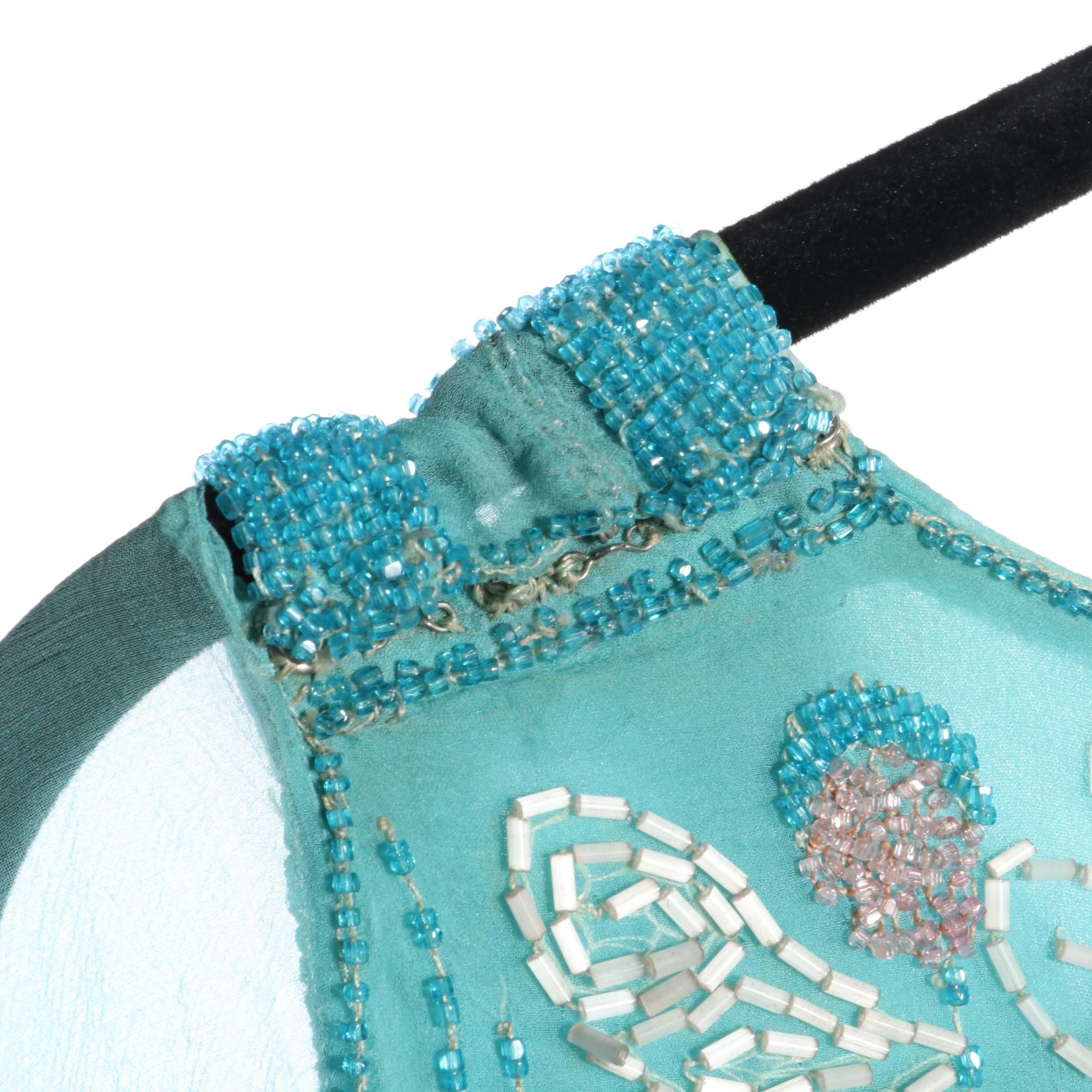 Dropped Waist Flapper Style Dress in Glass Bead Draped Silk Chiffon, circa 1920