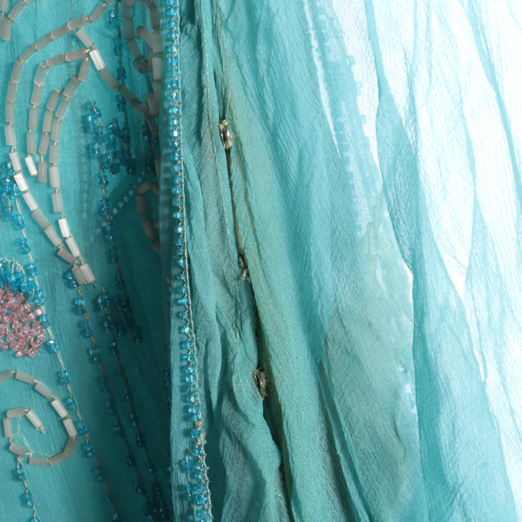 Dropped Waist Flapper Style Dress in Glass Bead Draped Silk Chiffon, circa 1920