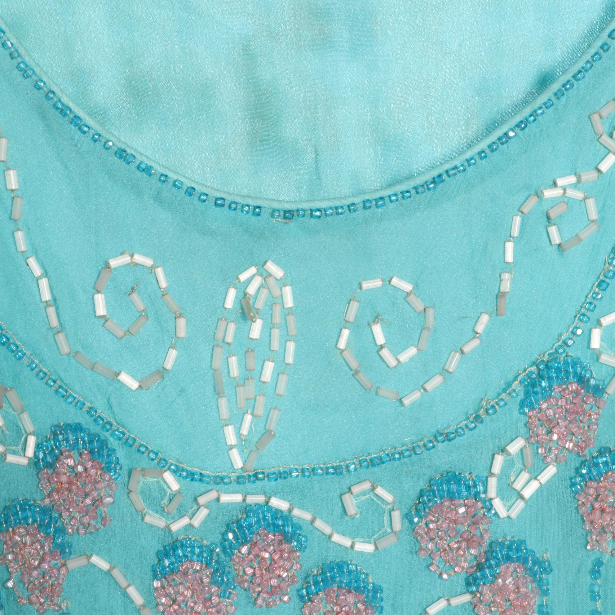 Dropped Waist Flapper Style Dress in Glass Bead Draped Silk Chiffon, circa 1920