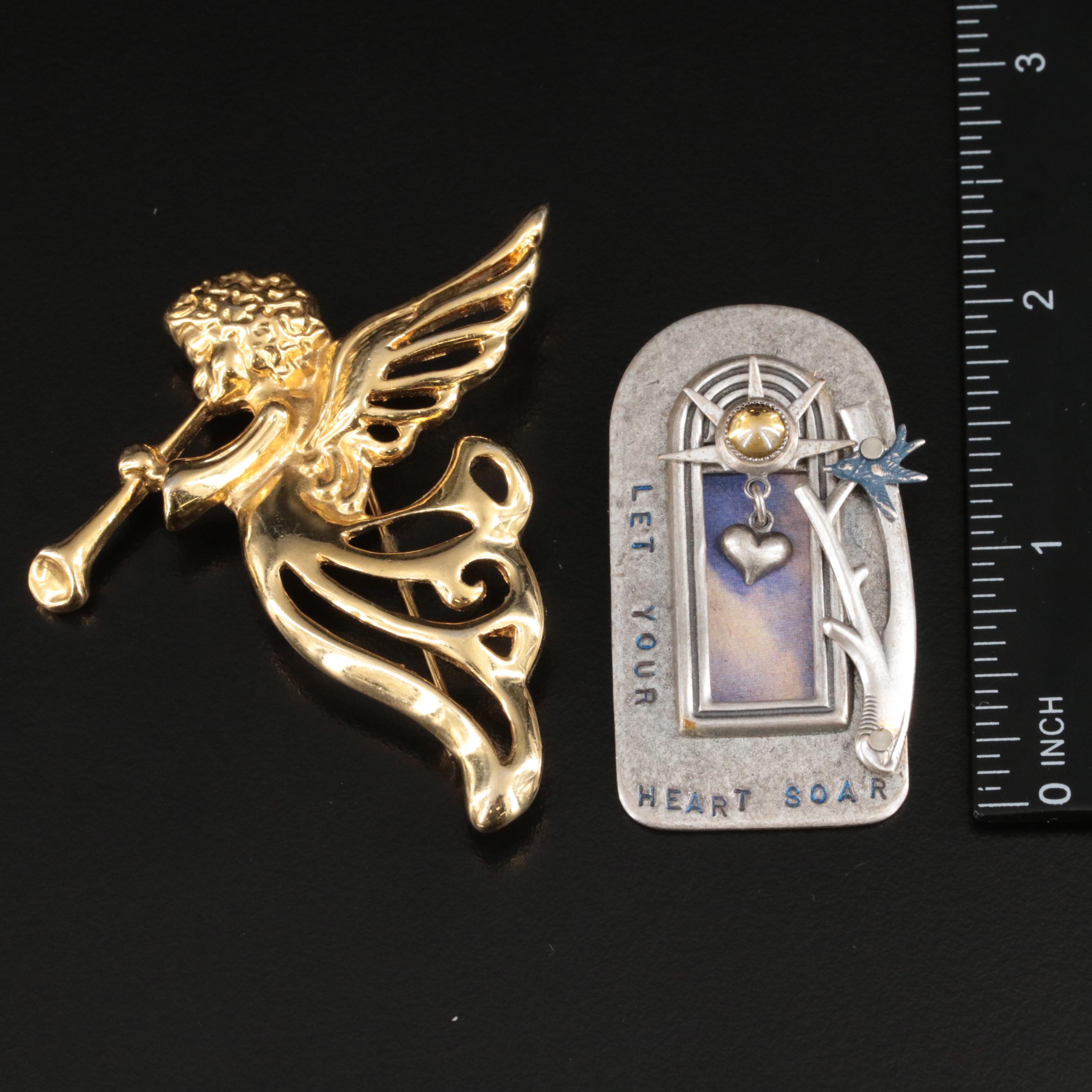 Vintage Brooches Including Man in the Moon and Celtic Knot