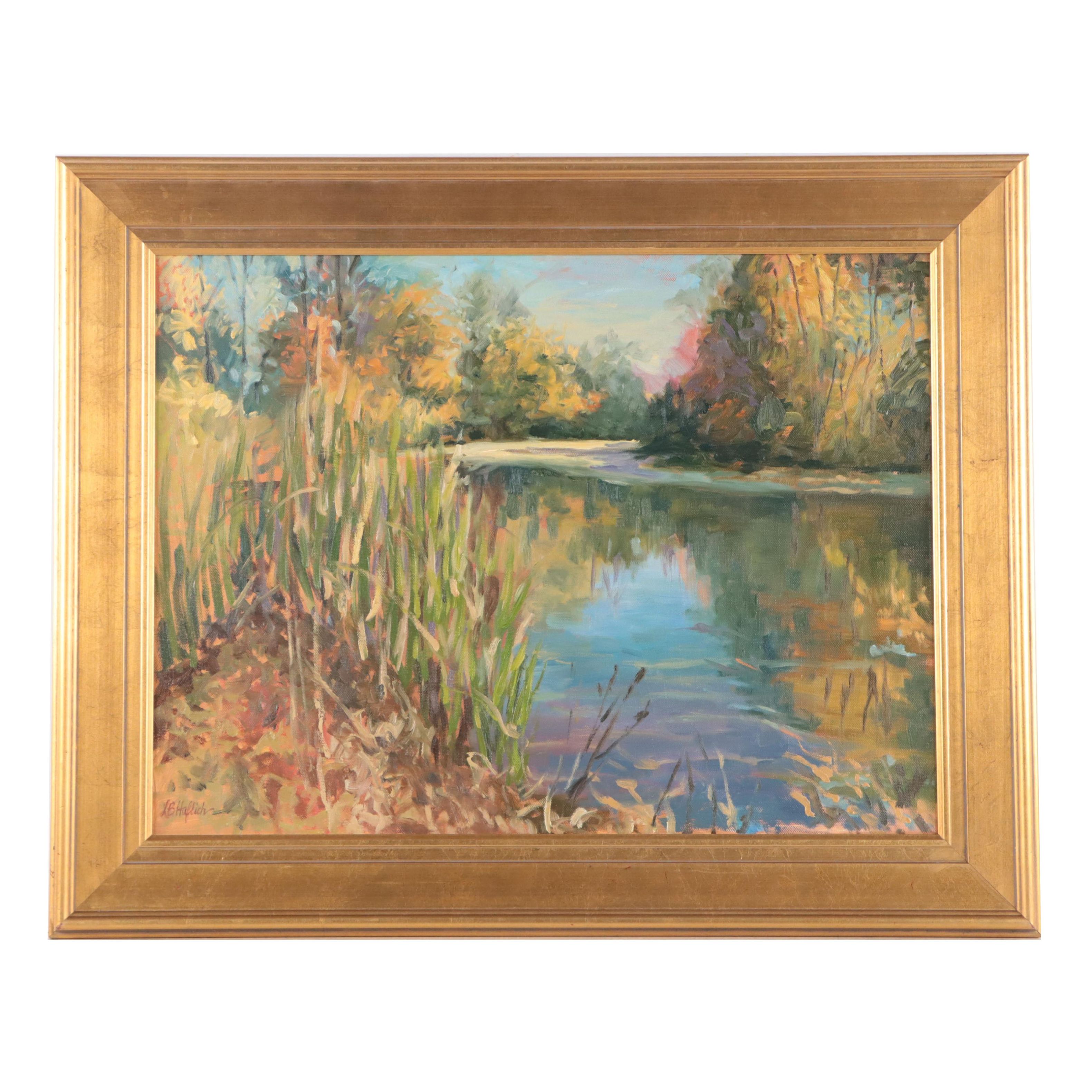 Lesley Haflich Oil Painting of River Landscape