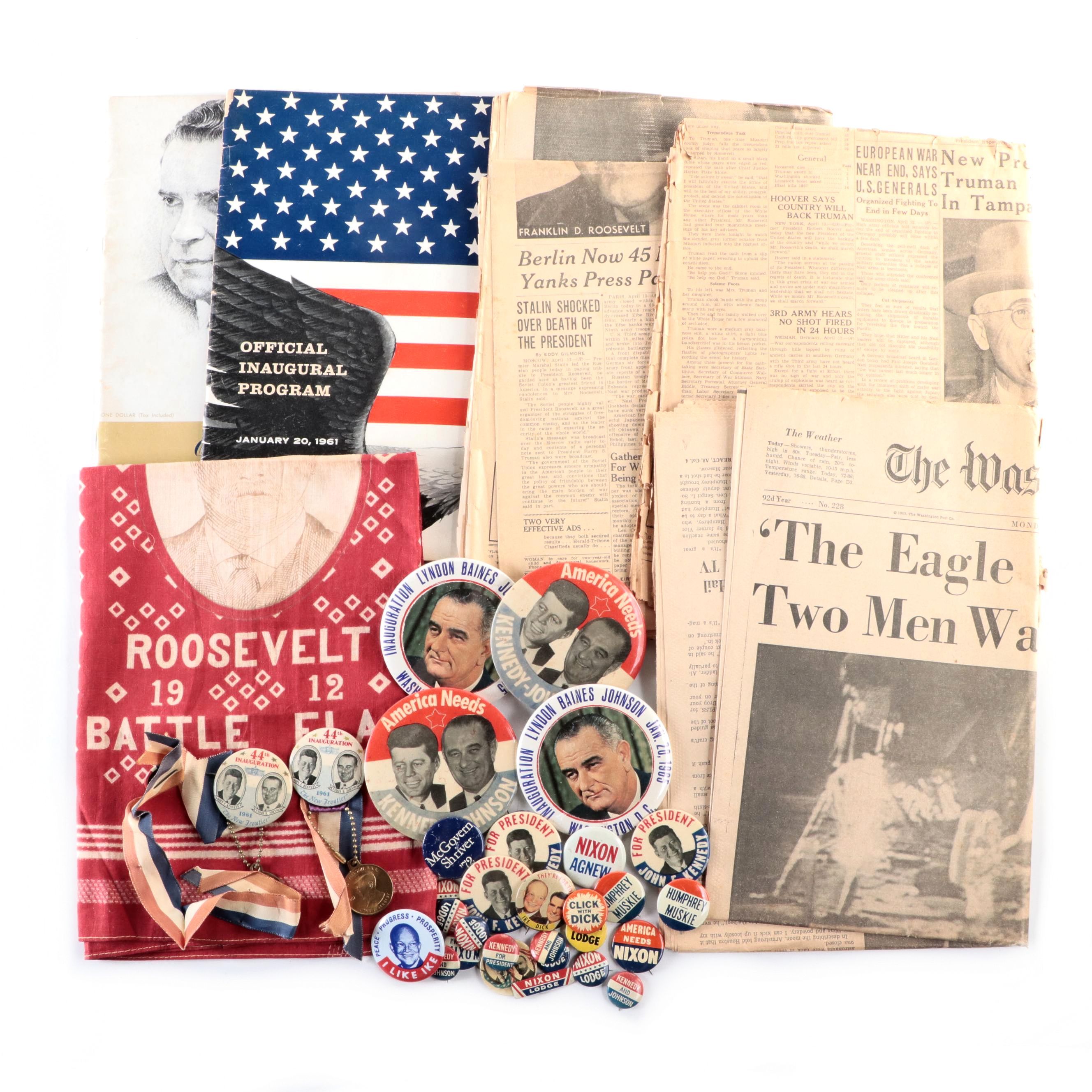 Political Inauguration Programs, Pinbacks, Flags and Newspapers
