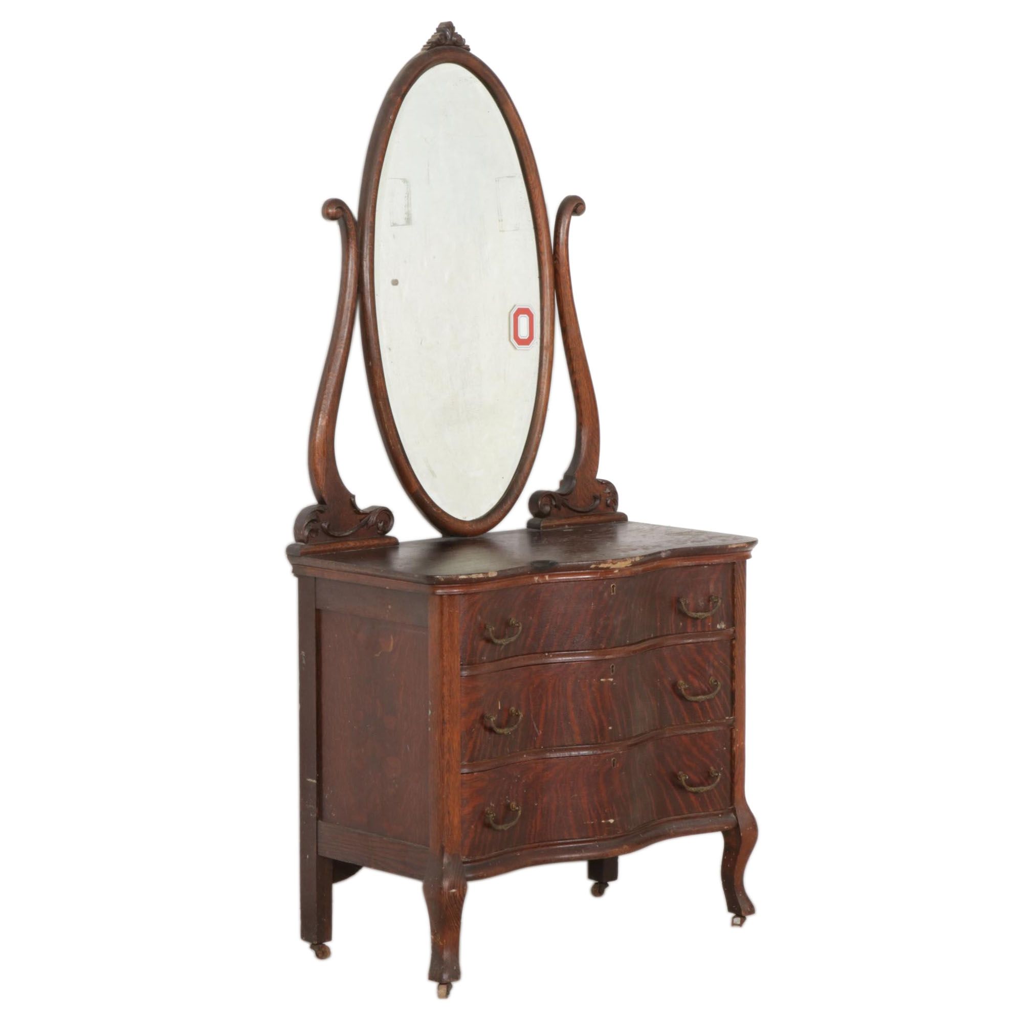 Innis, Pearce & Co. Late Victorian Oak Serpentine Dresser, Early 20th Century