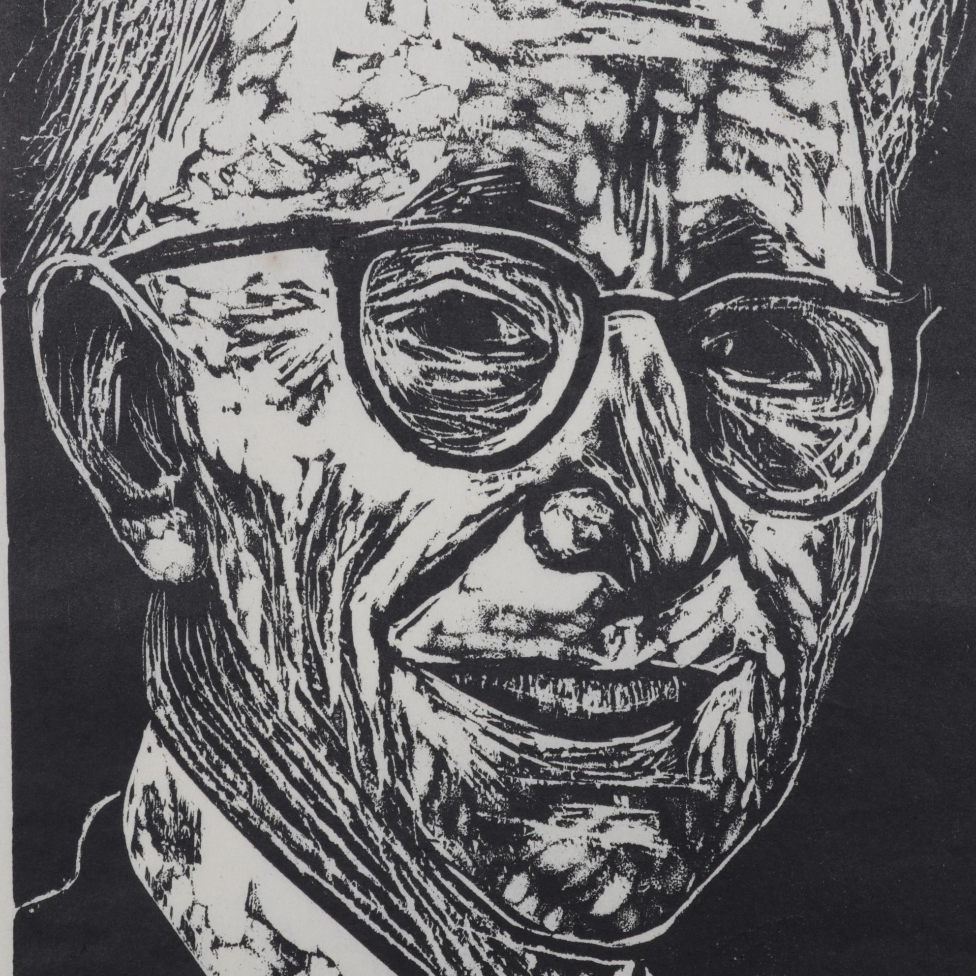 Sidney Chafetz Woodcut "A. J. Muste," 1967
