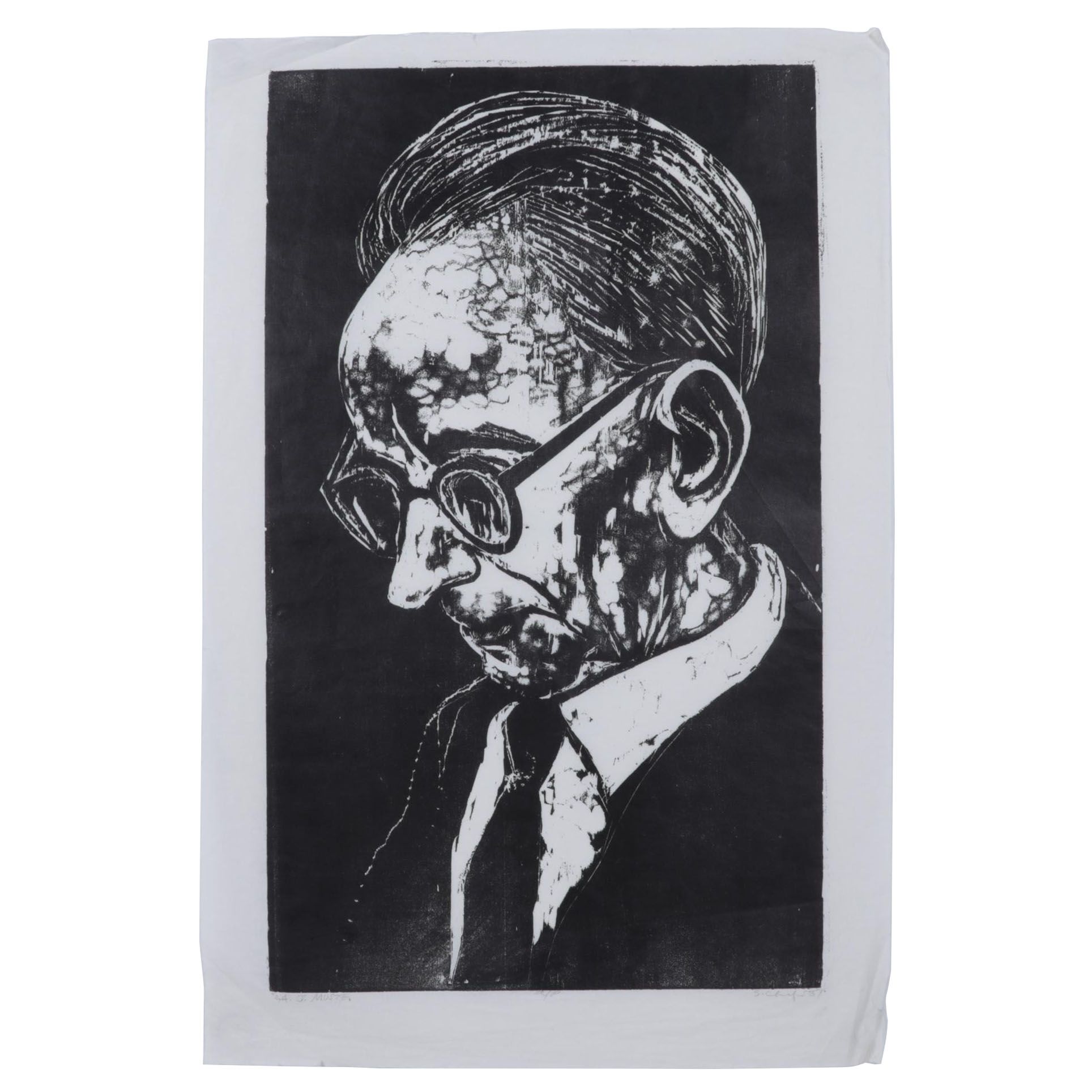 Sidney Chafetz Woodcut "A. J. Muste," 1967