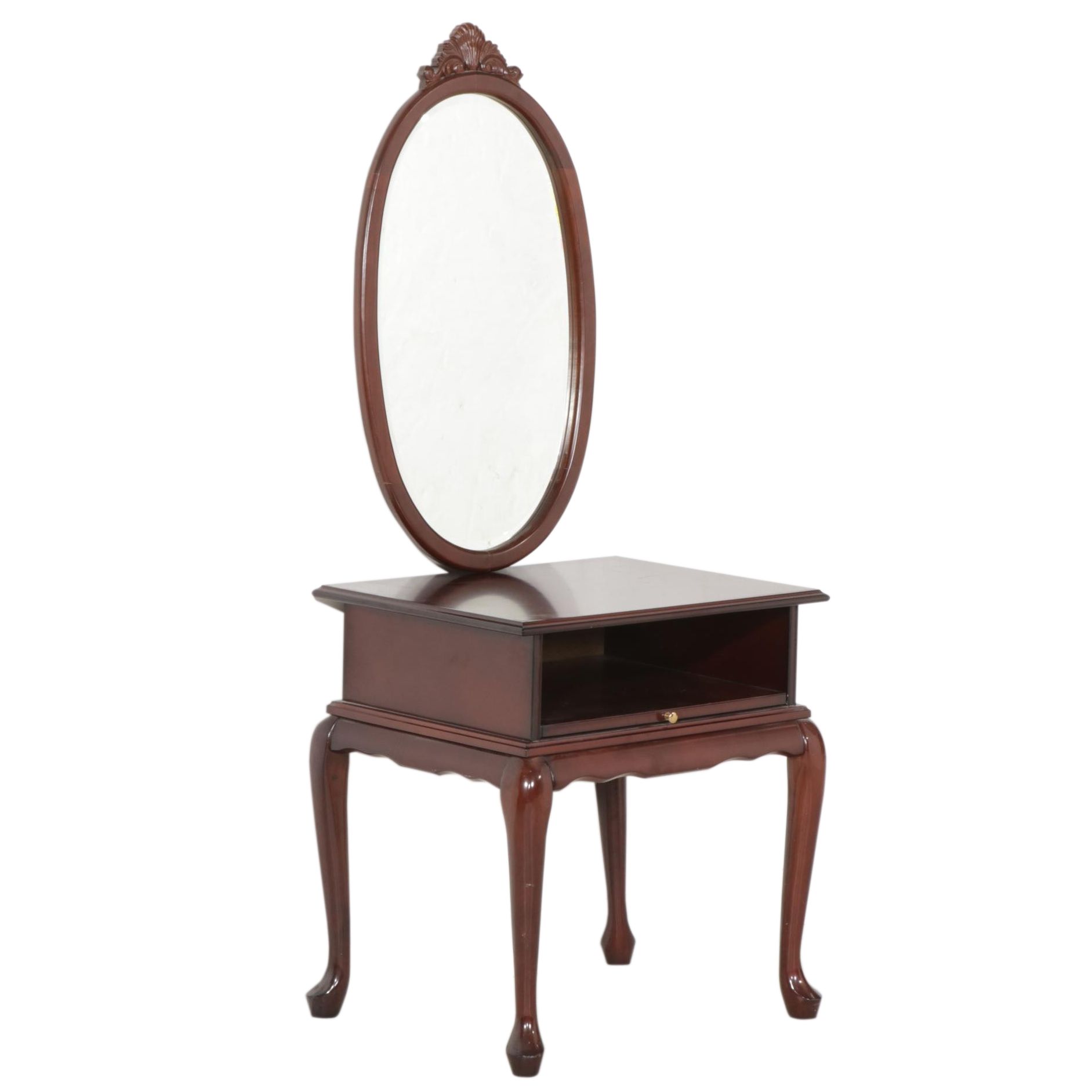 The Bombay Co. Queen Anne Style Cherry-Stained Side Table with Wall Mirror