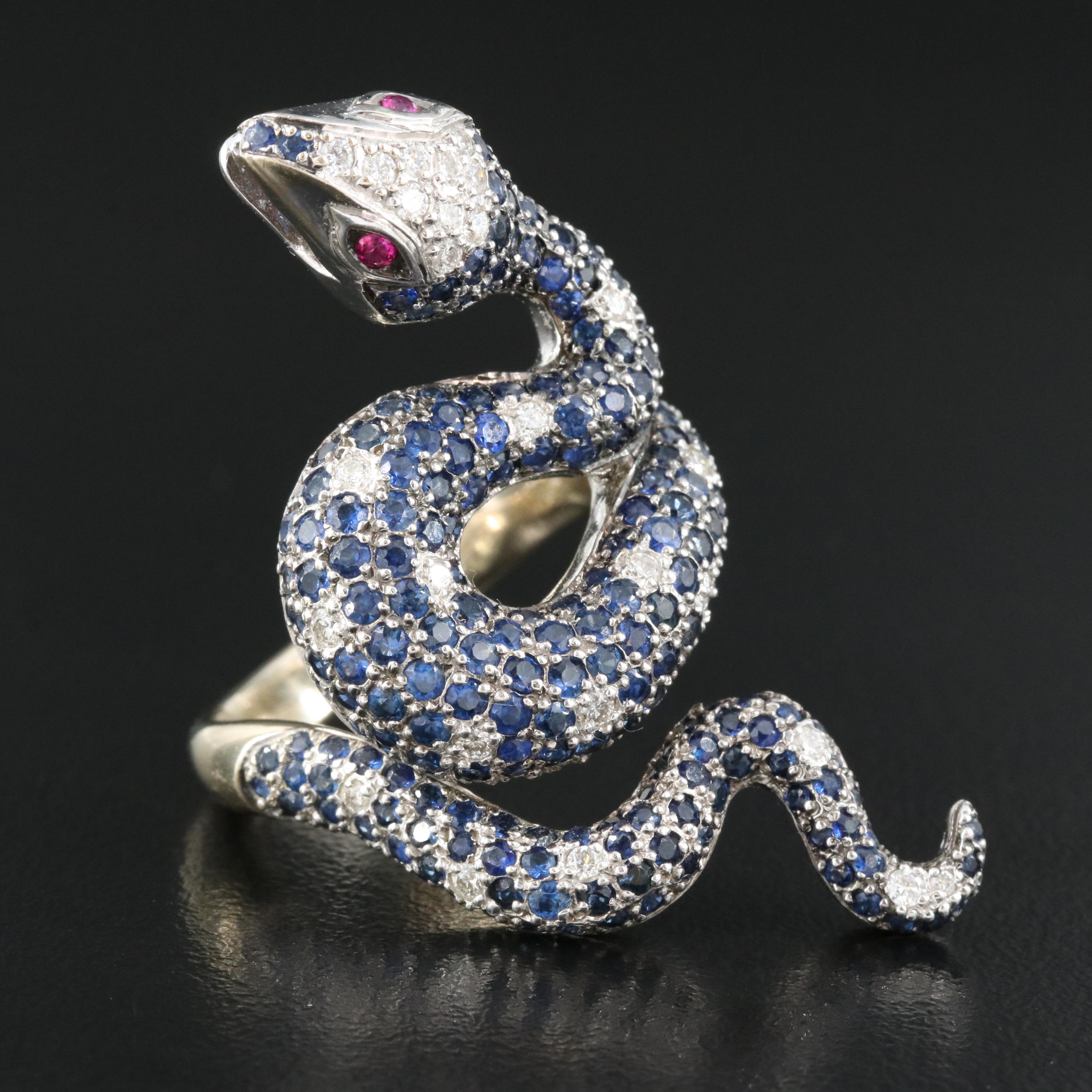 18K Sapphire, Diamond and Ruby Snake Ring