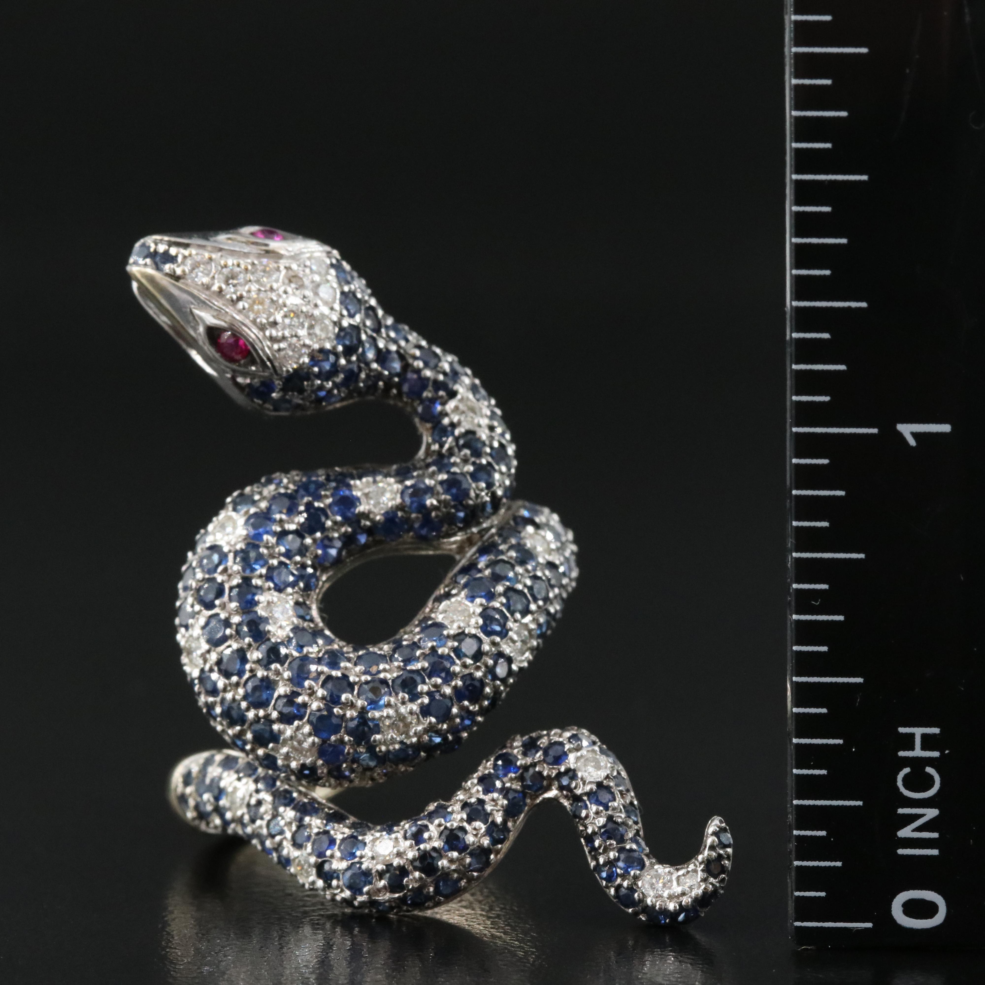 18K Sapphire, Diamond and Ruby Snake Ring