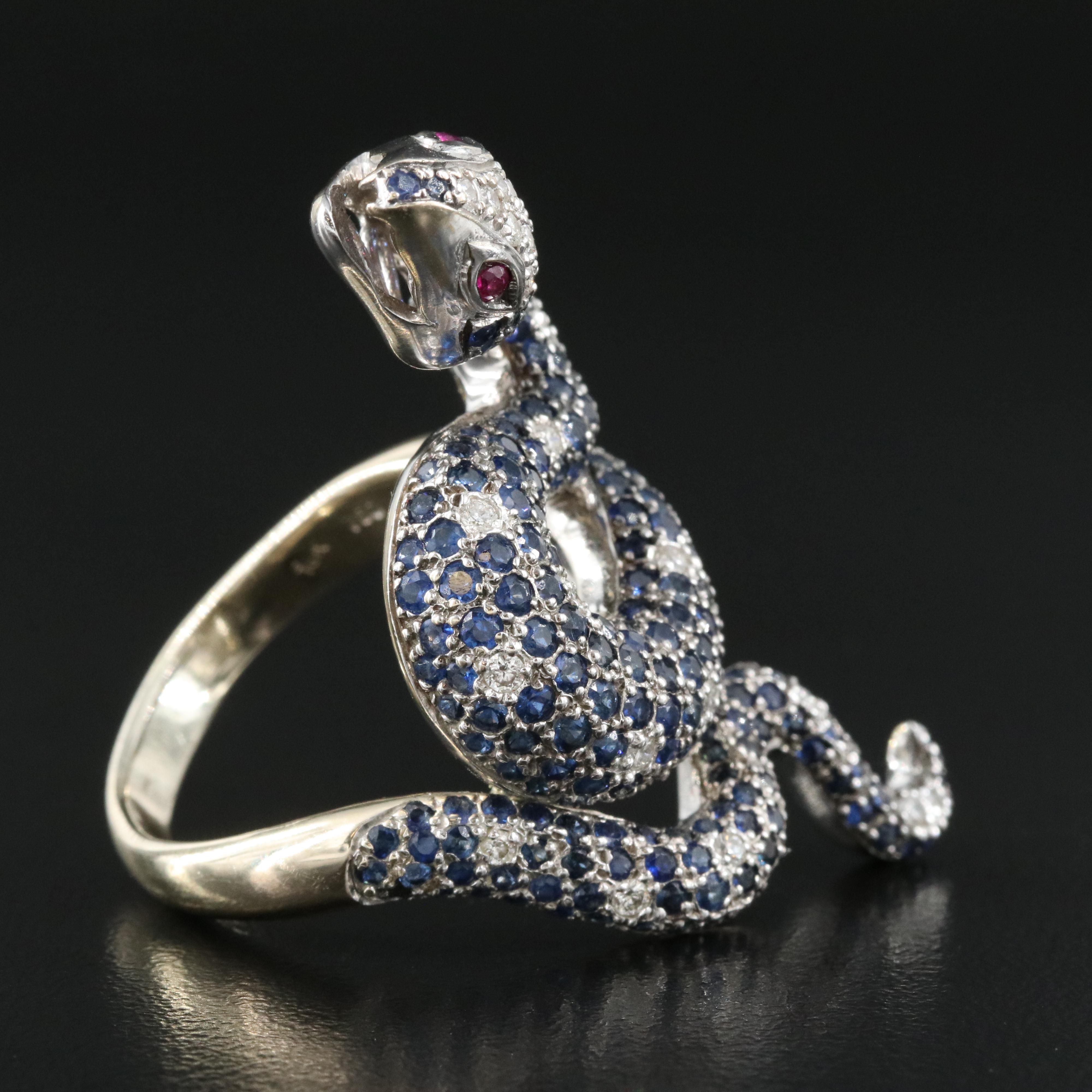18K Sapphire, Diamond and Ruby Snake Ring