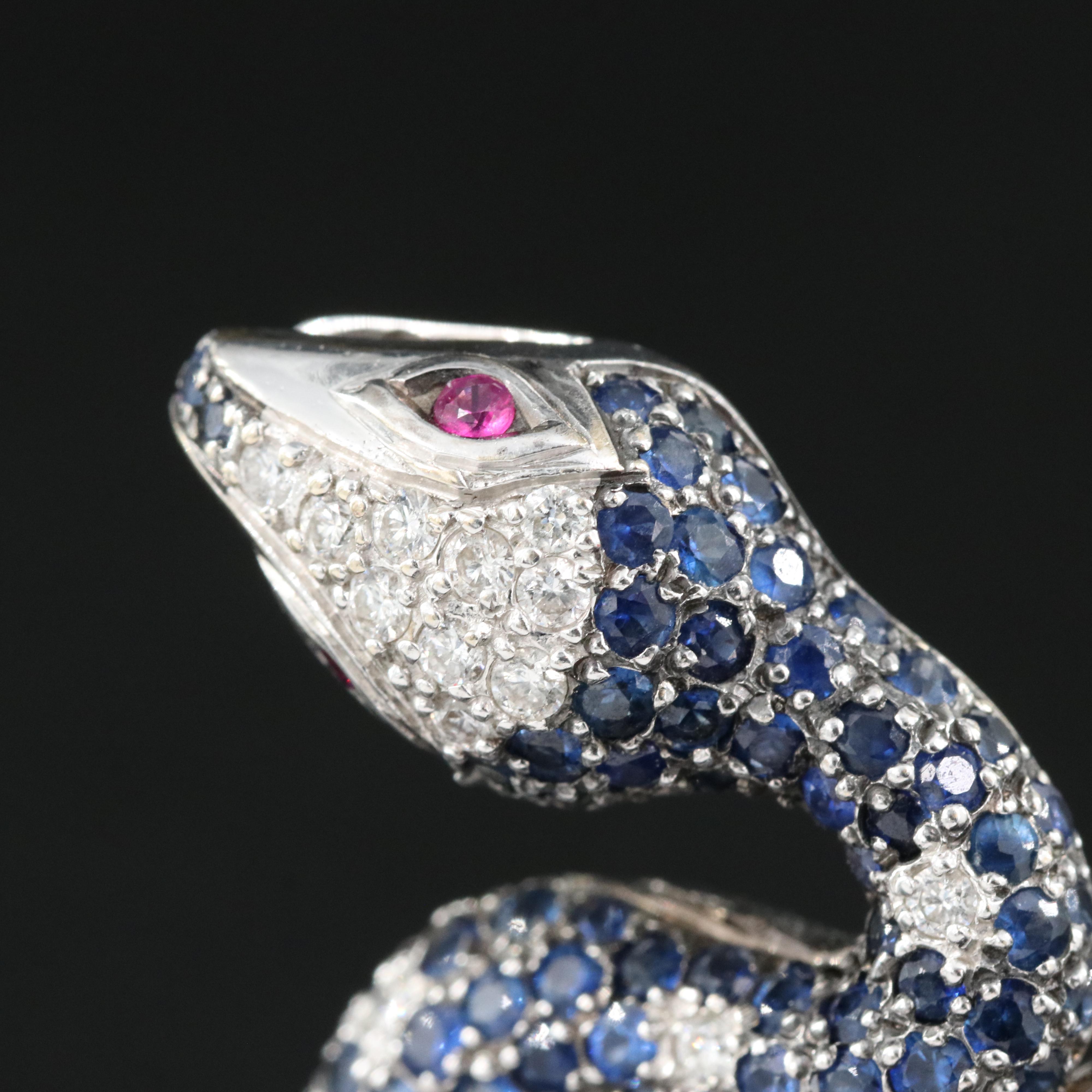 18K Sapphire, Diamond and Ruby Snake Ring