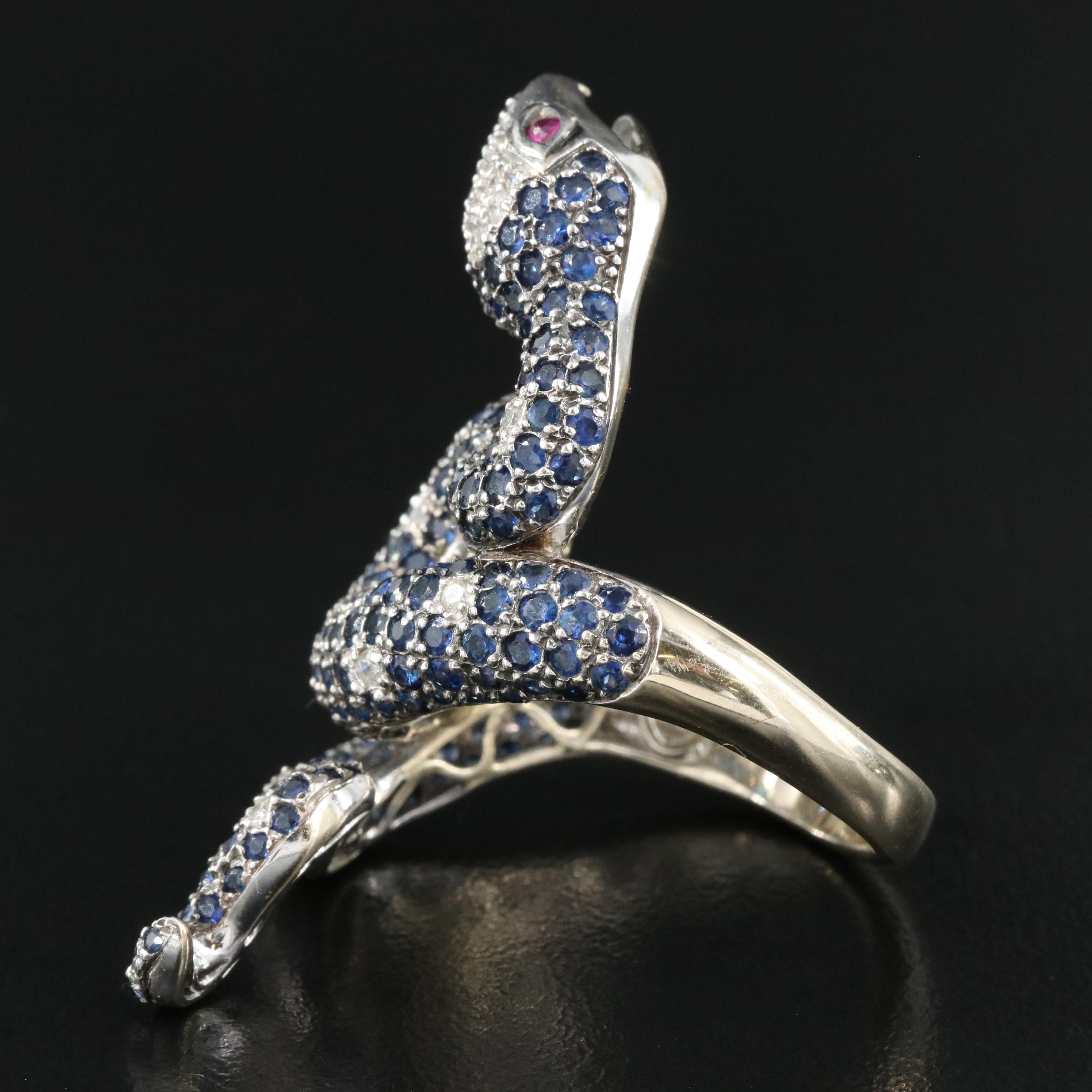 18K Sapphire, Diamond and Ruby Snake Ring