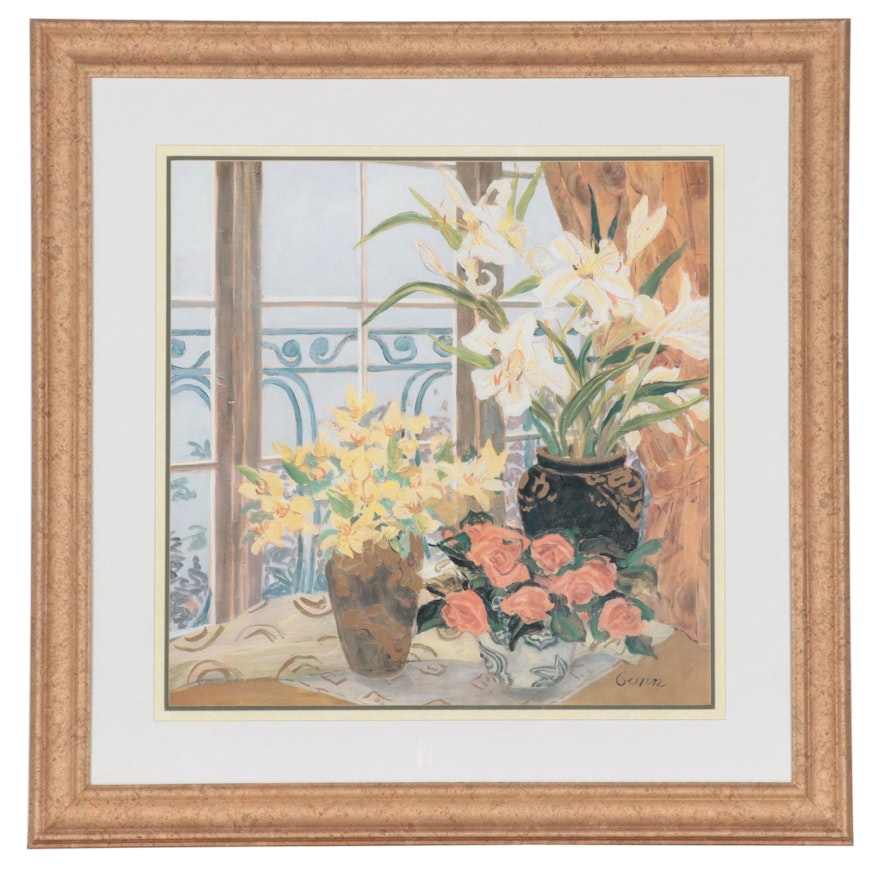 Offset Lithograph After Ellen Gunn of Flowers By Window