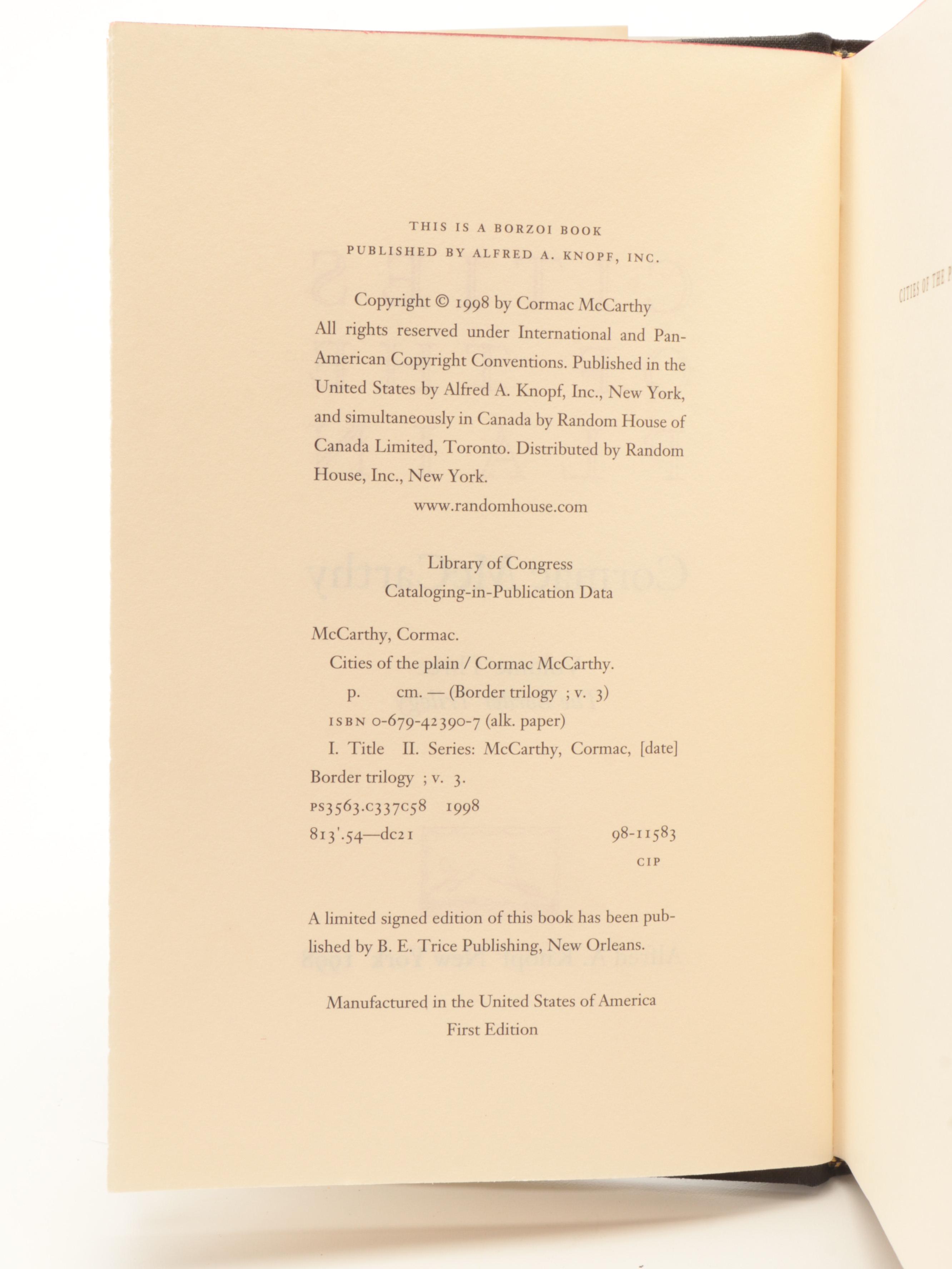 "The Border Trilogy" by Cormac McCarthy Including First Editions