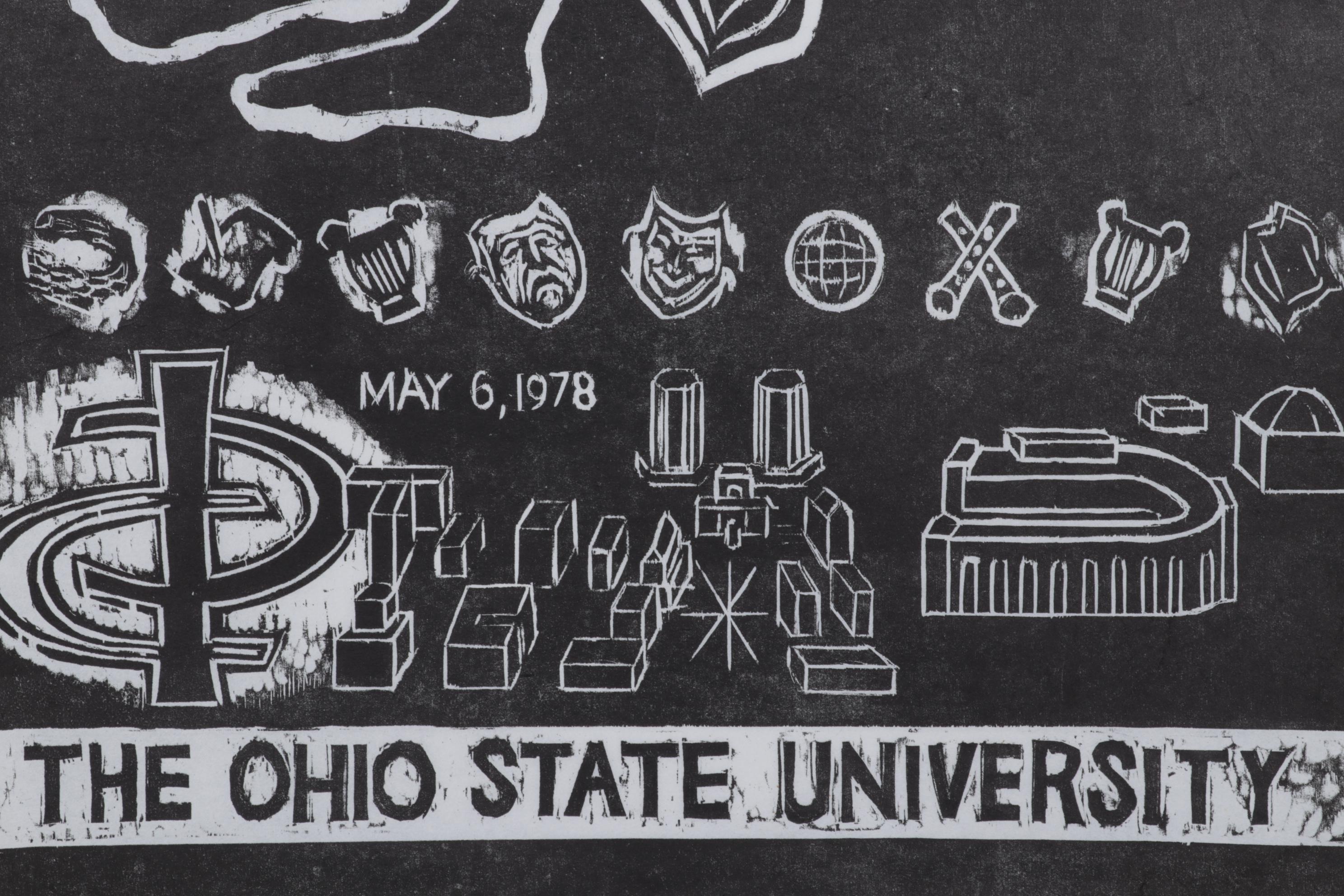 Sidney Chafetz Woodcut "College of the Arts," 1978