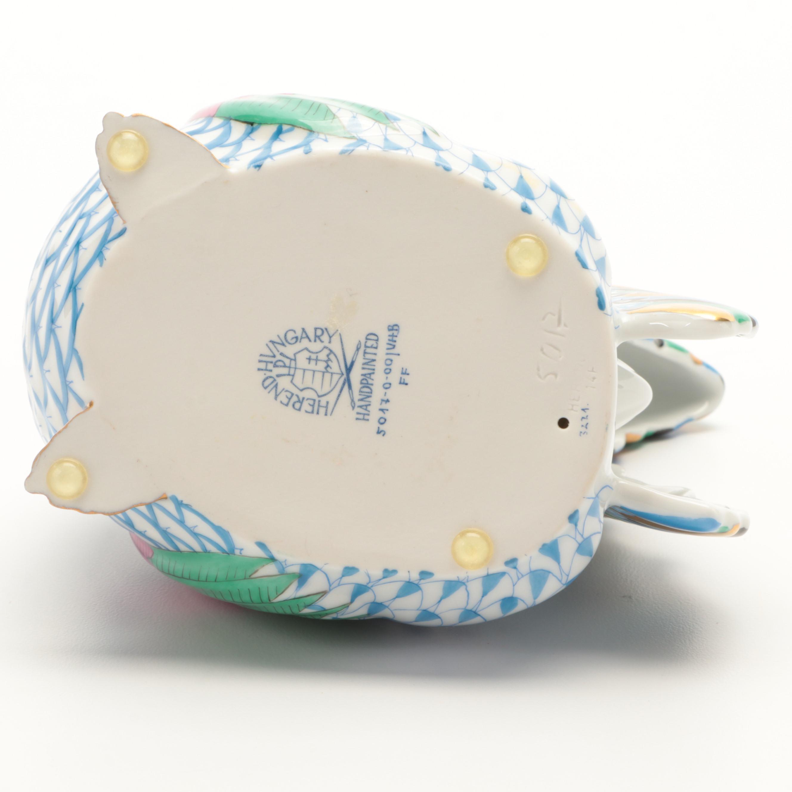 Herend Blue Fishnet with Gold "Rooster" Porcelain Figurine