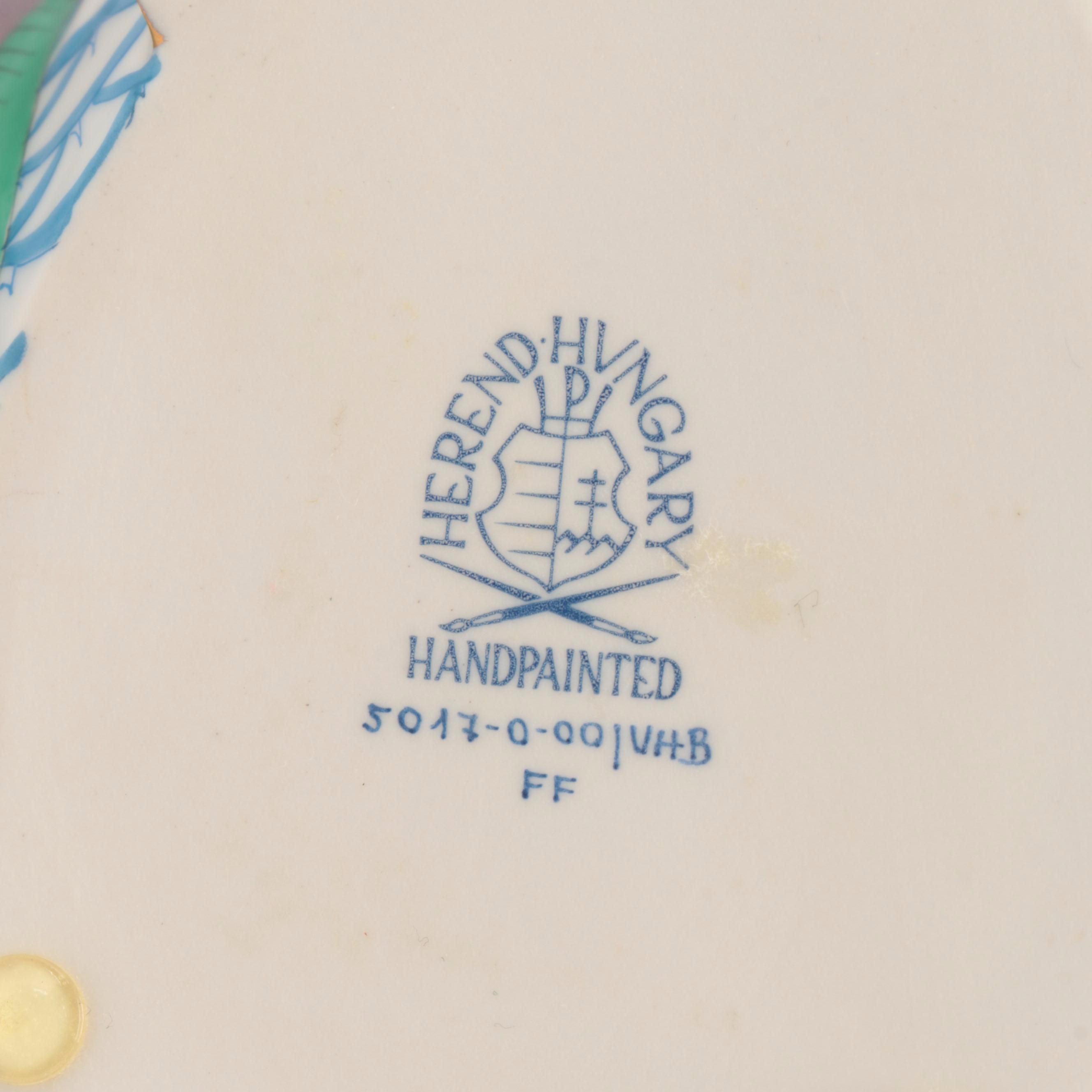 Herend Blue Fishnet with Gold "Rooster" Porcelain Figurine